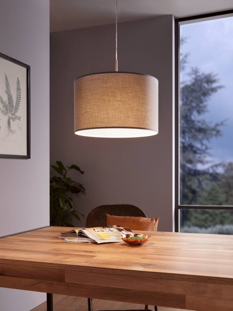 EGLO Pendelleuchte »PASTERI Pendellampe, Hängeleuchte, grau, nickel-matt, Textil, E27«, 1 flammig, Leuchtmittel E27 | ohne Leuchtmittel, Hängelampe, Wohnzimmer, Esszimmer, Küche, Textilschirm, 110x38cm