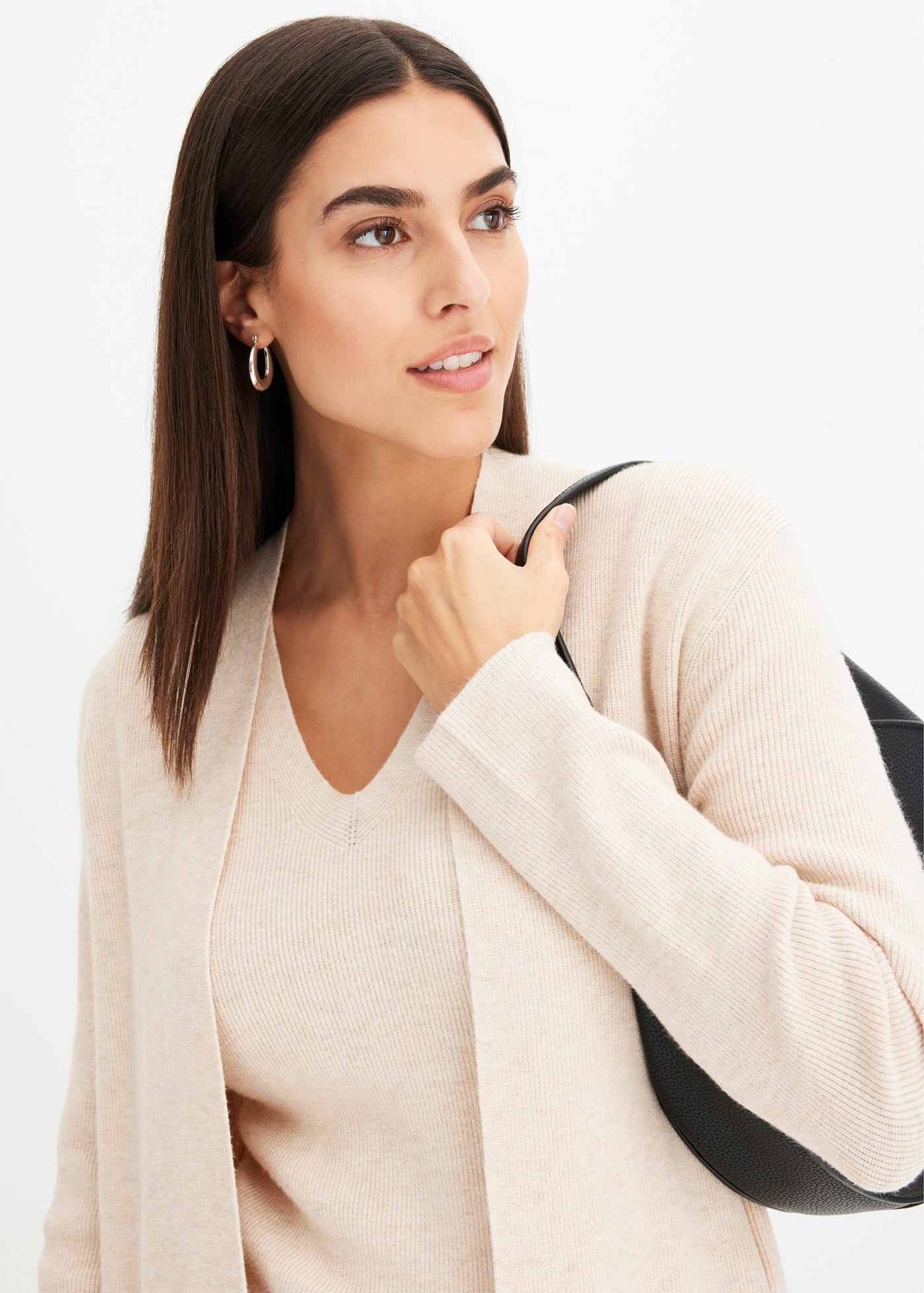 bonprix Longstrickjacke 1 Oversize-Passform, eleganter Stil, ohne Verschluss