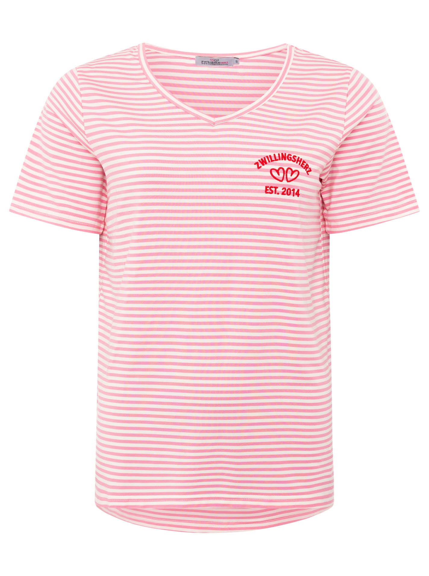Zwillingsherz T-Shirt »"Zwillingsherz"« V-Neck, gestreift, kleines Motiv gestickt