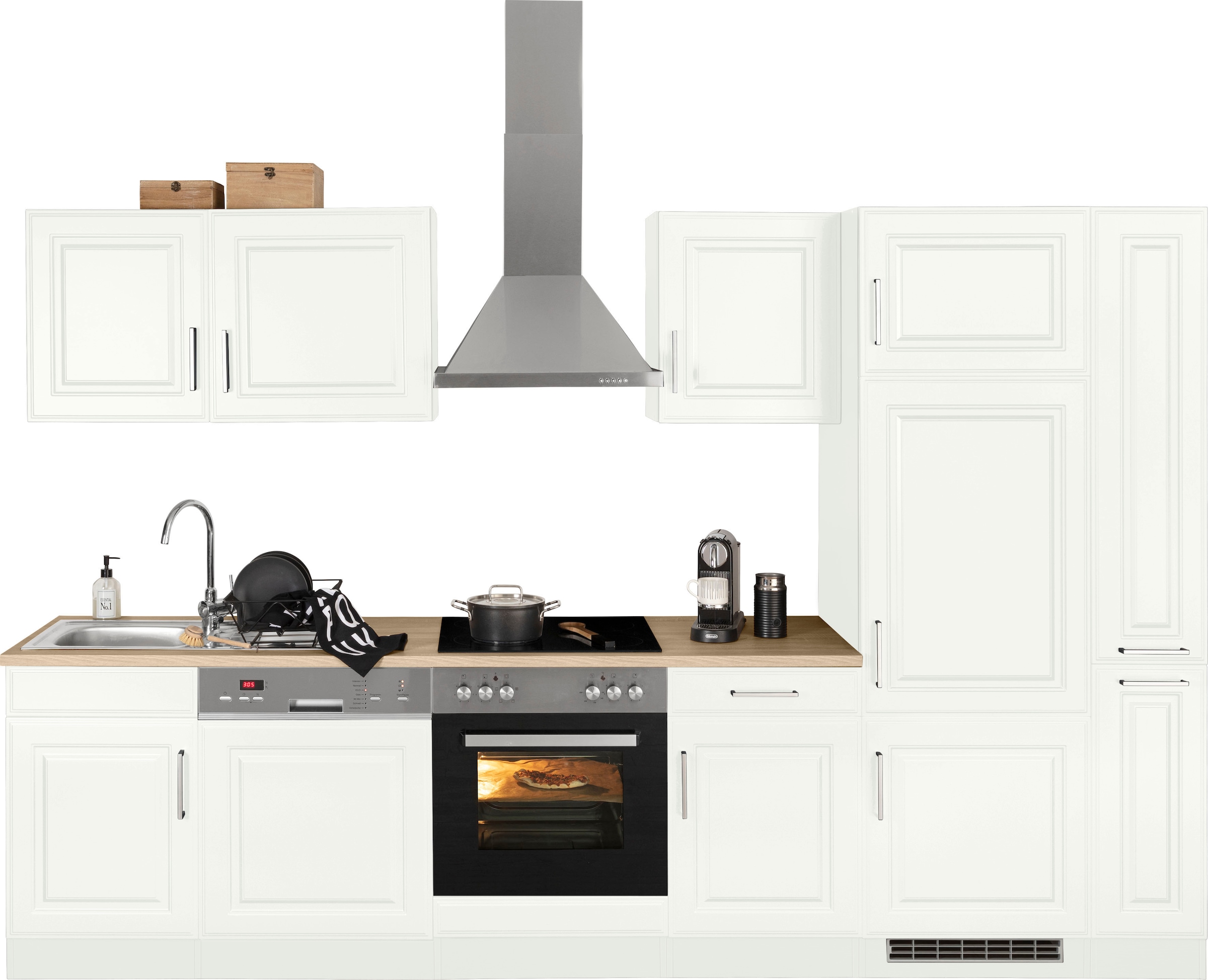 HELD MÖBEL Küchenzeile »Stockholm«, Breite 310 cm, mit hochwertigen MDF Fronten im Landhaus-Stil