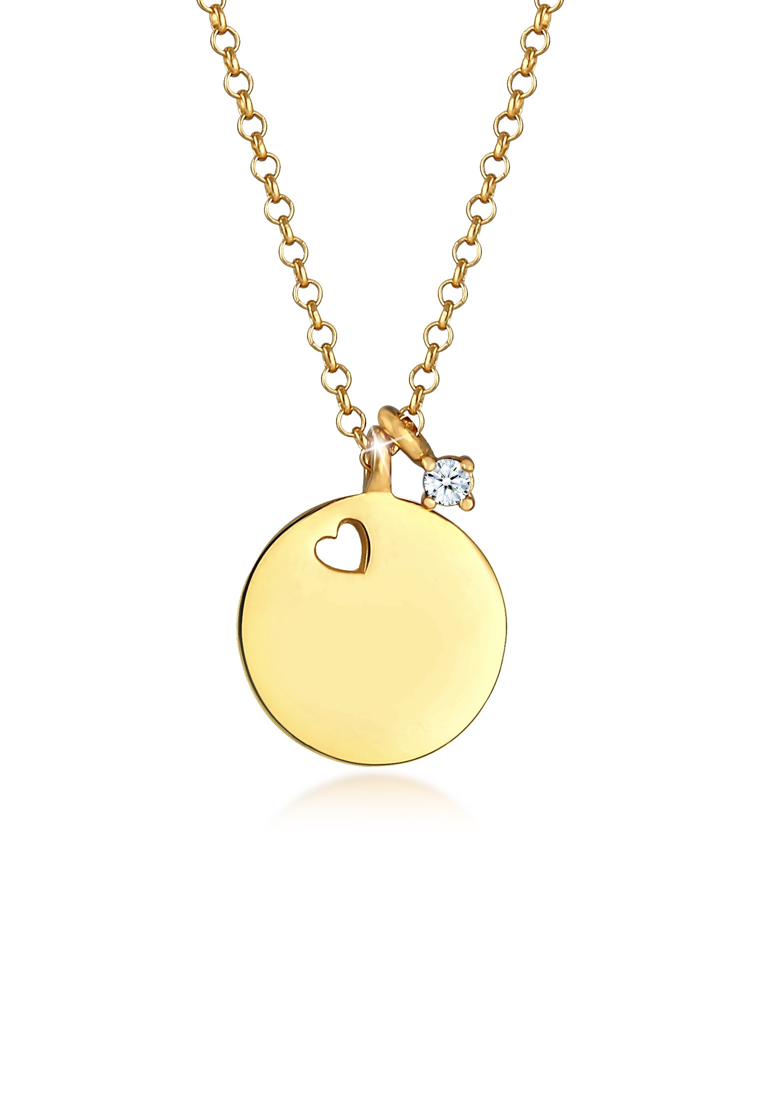 Collierkettchen „Herz Plättchen Diamant Solitär (0.03ct) 925 Silber“ Gold + weiß 0.03 ct mit Diamanten 45 – 0.03 ct mit Diamanten