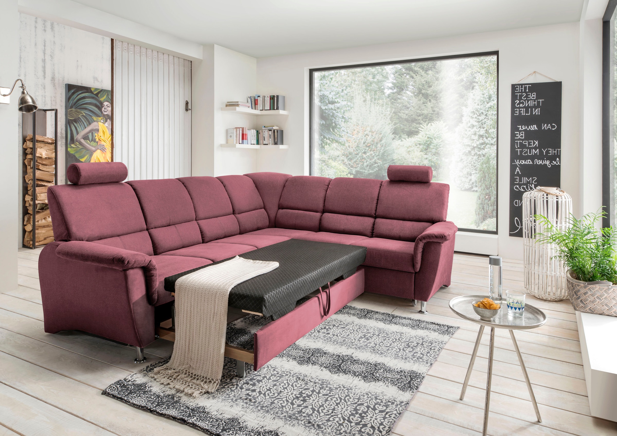 Home affaire Ecksofa »Pisa L-Form, mit Schlaffunktion, Stauraum, 2x höhenverstellbare«, Kopfstützen und Relaxfunktion im Eckelement