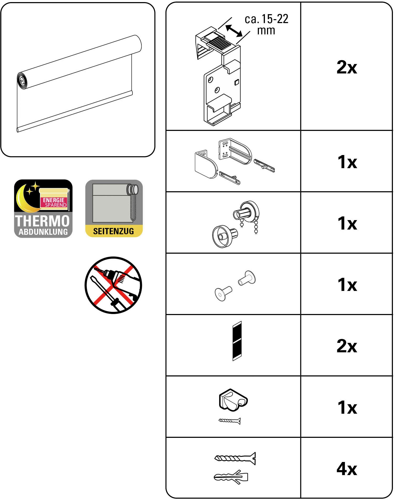 GARDINIA Seitenzugrollo »EASYFIX Rollo Verdunklung Premium« verdunkelnd ohne Bohren Rollokette aus Metall