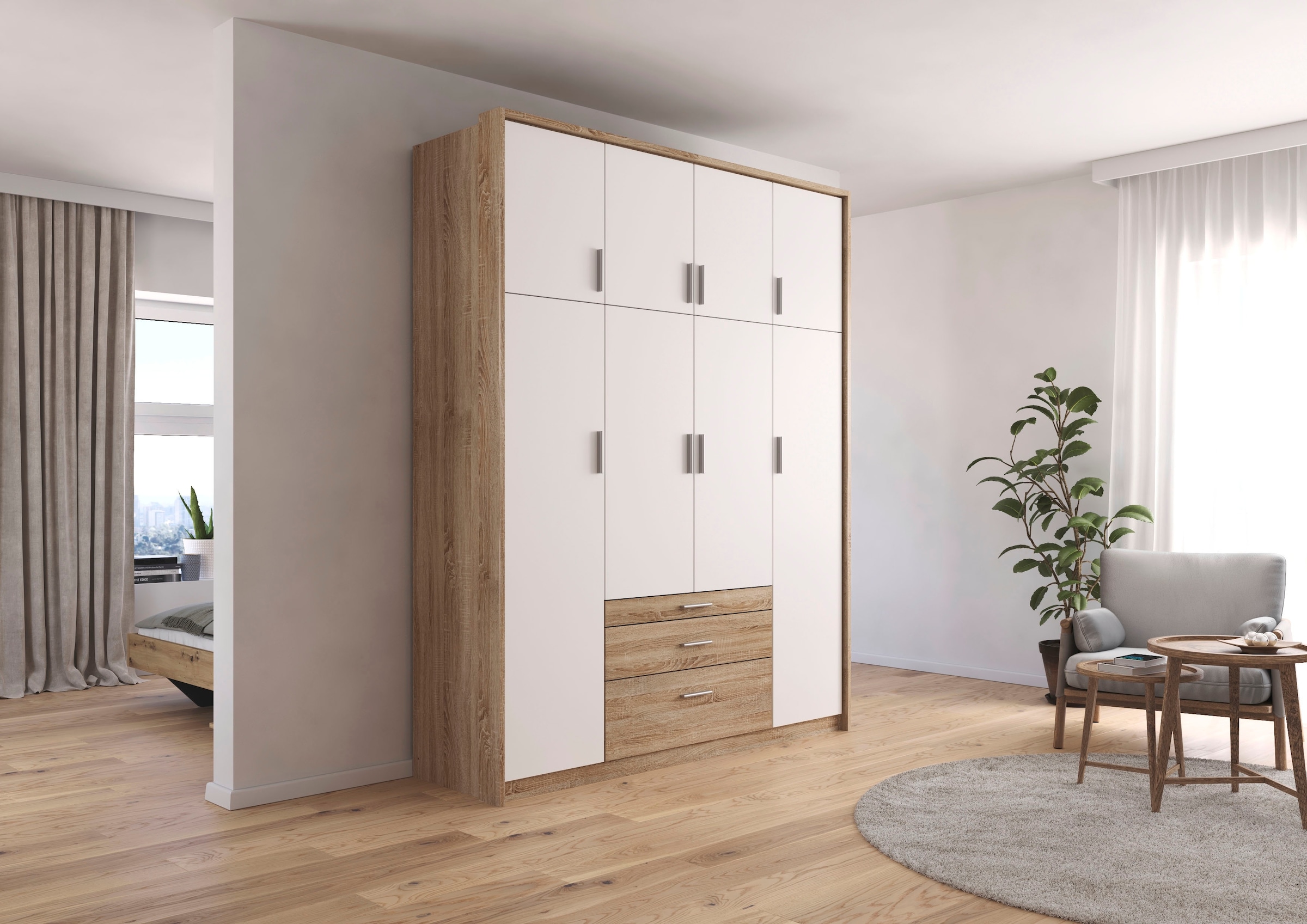 rauch Kleiderschrank »Schrank Drehtürenschrank Garderobe Ankleide Schlafzimmer HILDESHEIM« Breiten: 185/275 cm, Höhe 231 cm,  oberste Schublade mit praktischer Facheinteilung MADE IN GERMANY