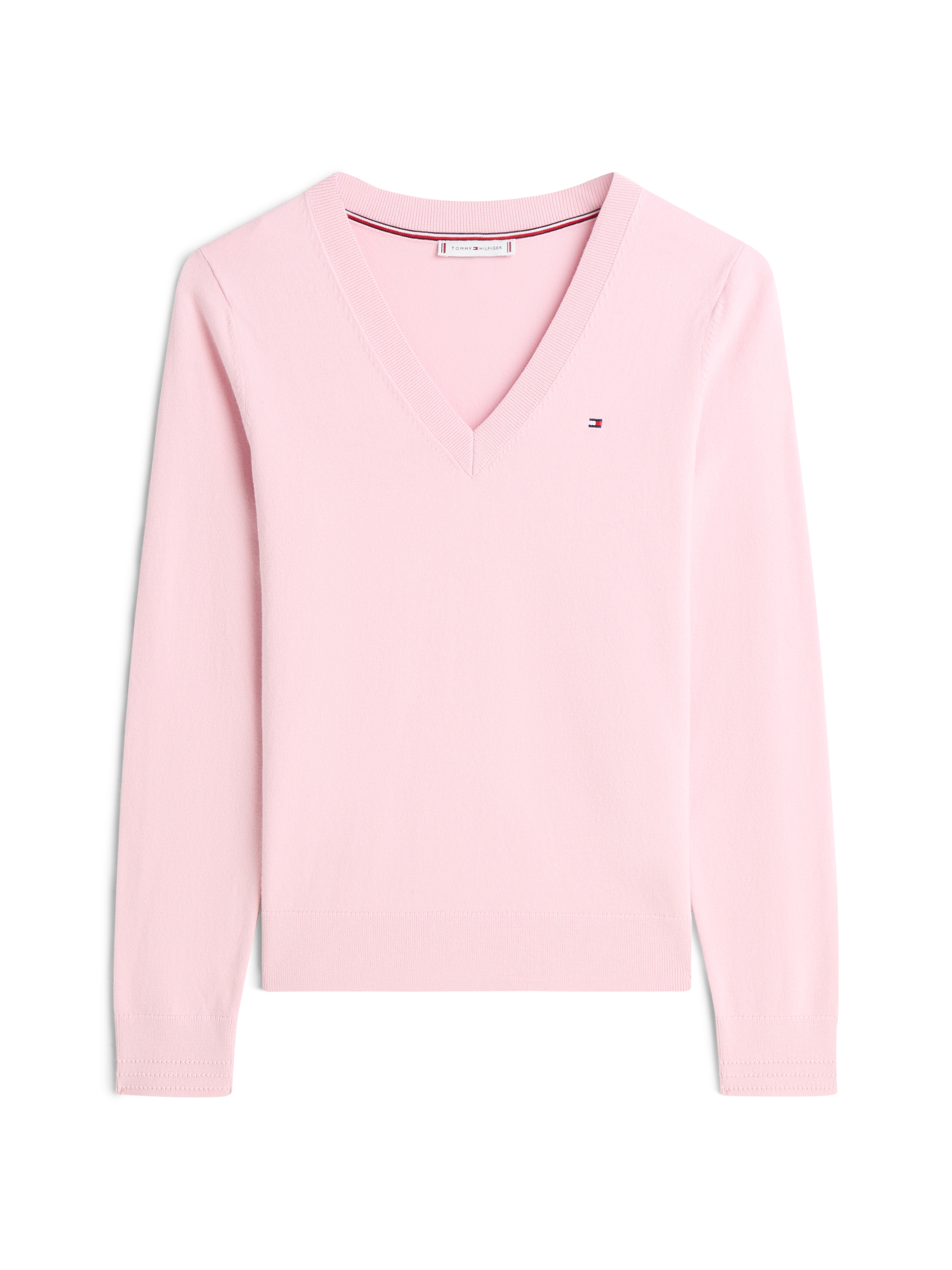 Tommy Hilfiger V-Ausschnitt-Pullover »CO JERSEY STITCH V-NK SWEATER mit V-Ausschnitt und Ripp«