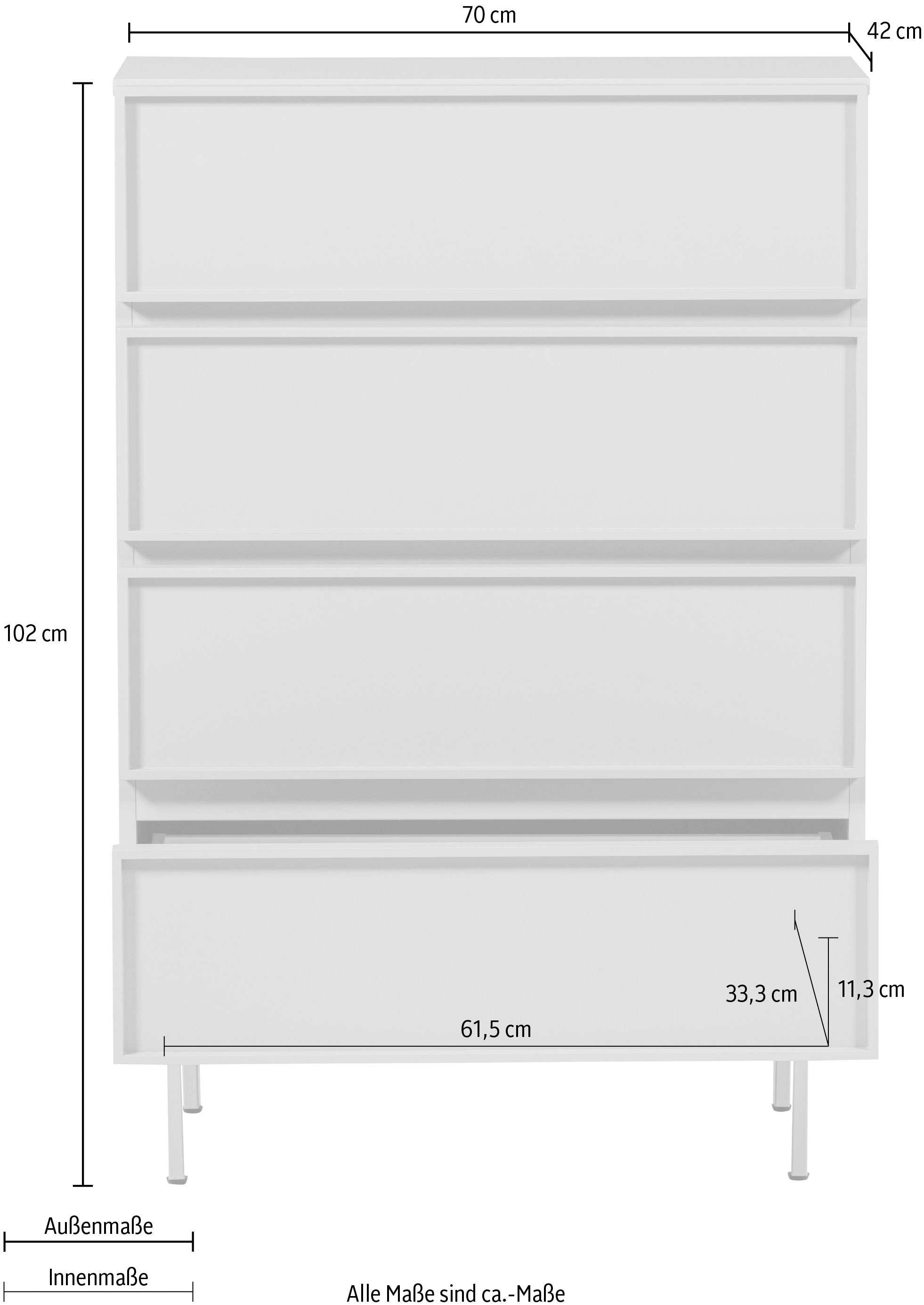 WOOOD Sideboard »Tours mit Melamin-MDF und sichtbare Maserung B 70 x T 42 x H 102 cm« Tragkraft Deckplatte 50 kg, kratz- und hitzebeständige Oberfläche