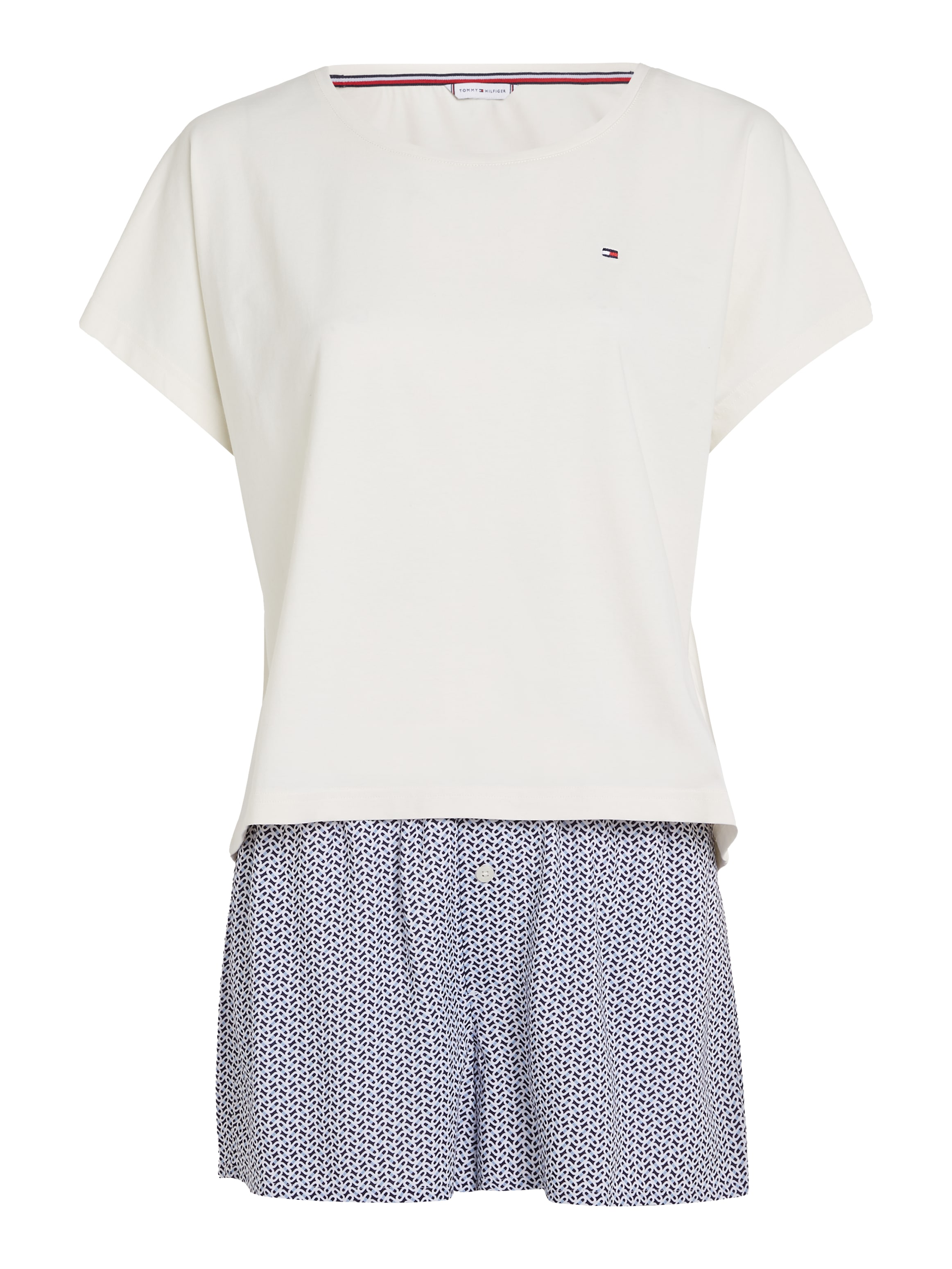 Tommy Hilfiger Underwear Shorty »SS PYJ SET WOVEN«, (Set, 2 tlg., Shirt+Shorts), Shirt uni, Shorts gemustert