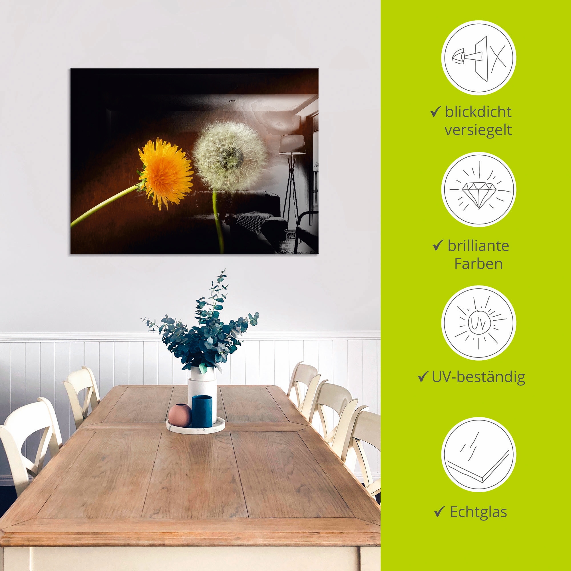 Artland Glasbild »Pusteblume Löwenzahn«, Blumen, (1 St.), in verschiedenen Größen