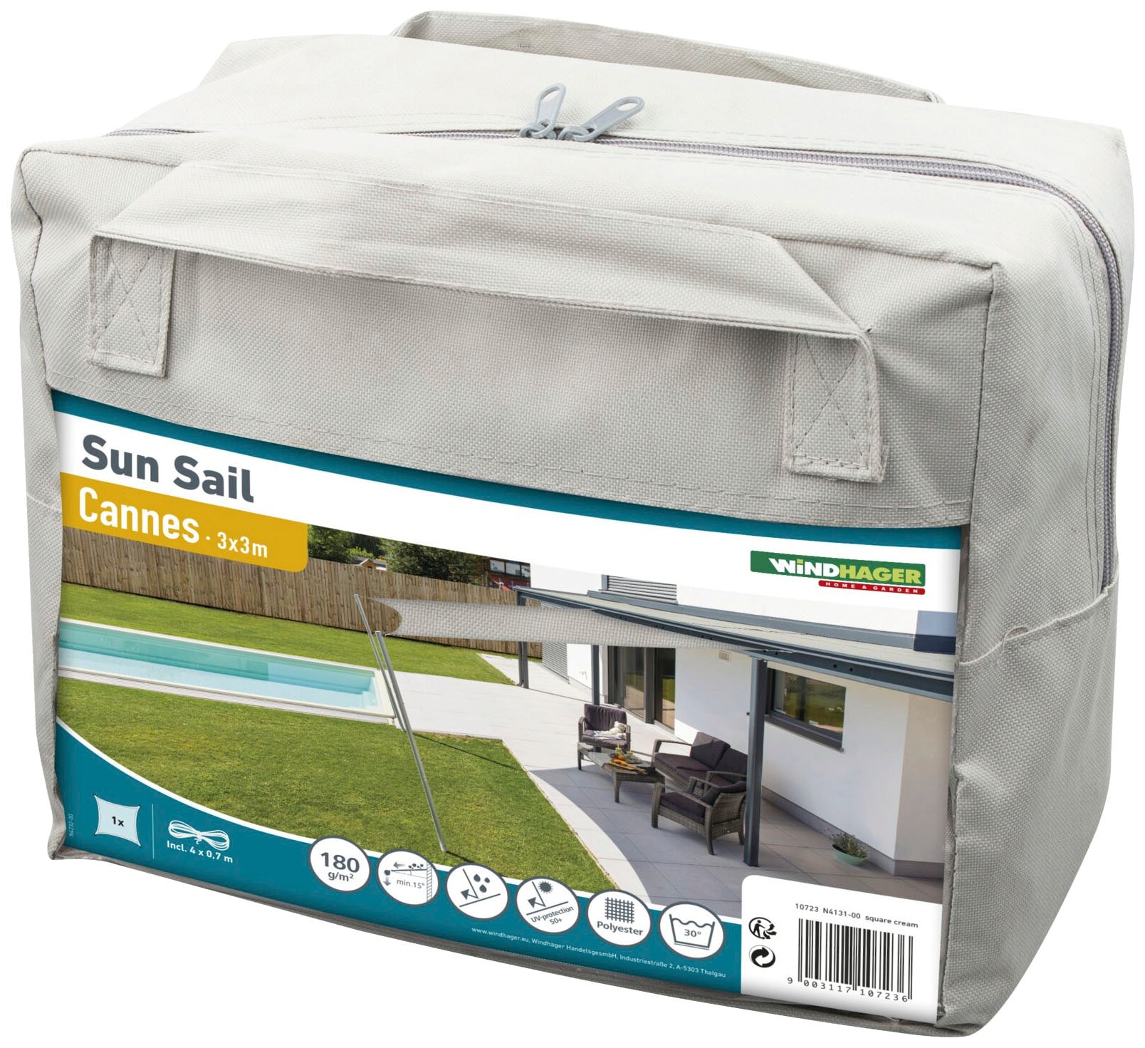 Windhager Sonnensegel »Cannes Quadrat« 3x3m, grau