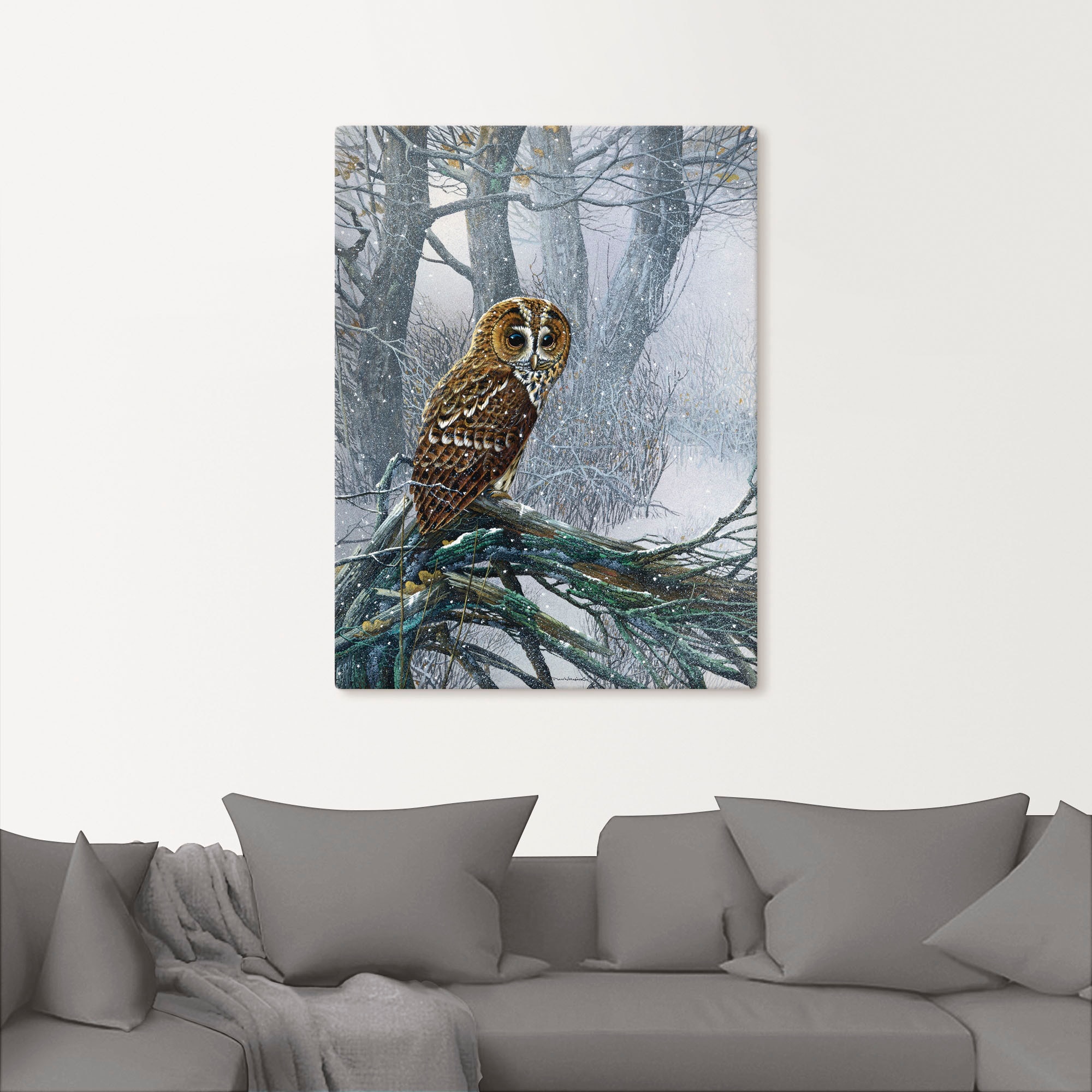 Artland Wandbild »Eule in verschneitem Wald«, Vögel, (1 St.), als Leinwandb günstig online kaufen