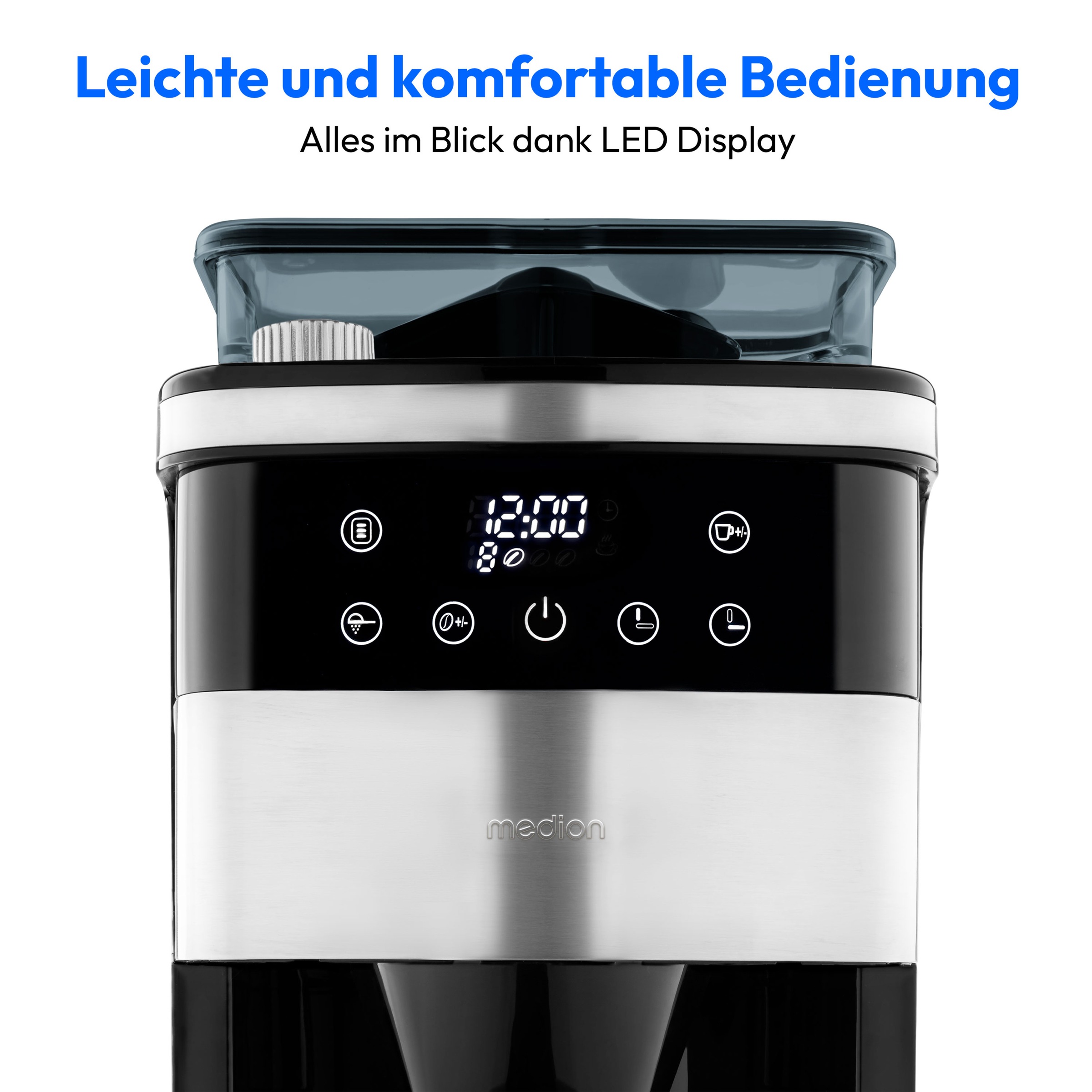Medion® Filterkaffeemaschine »MD 19911, 8 Mahlstufen, 1 L Wassertank, Thermoskanne, Timerfunktion«, Permanentfilter, Tropfstopp, automatische Abschaltung