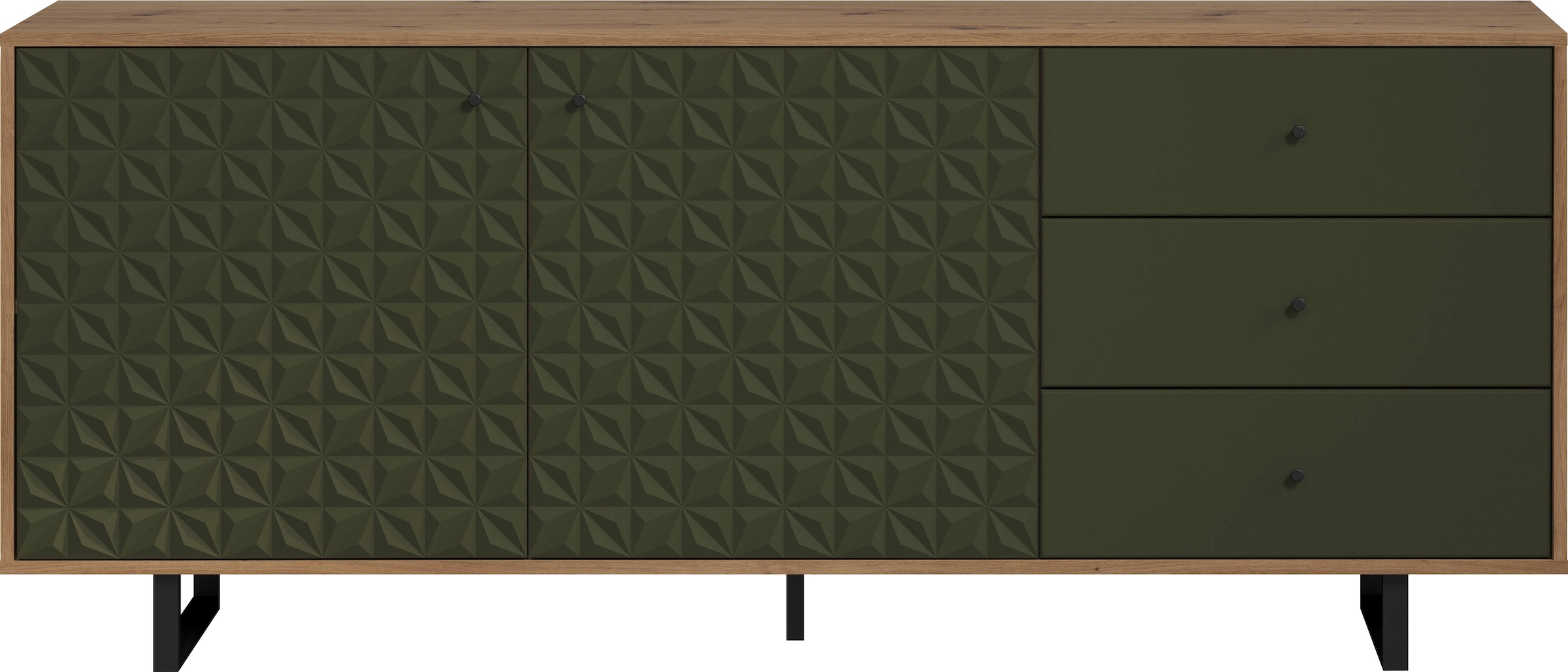 Places of Style Sideboard »Ferretti«, Wohnzimmerkommode mit besonderer Fräsung und Füße/Griffe aus Metall