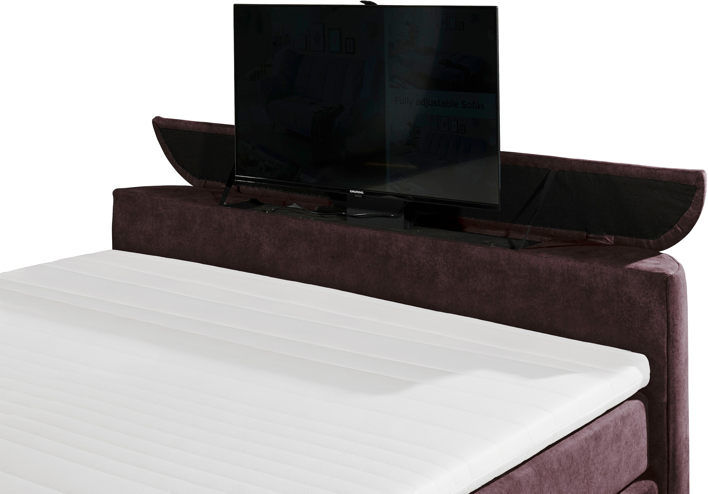 ED EXCITING DESIGN Boxspringbett »Dallas«,  inkl. Topper, LED-Beleuchtung, TV Halterung (bis 40 Zoll) und 2 Bettkästen