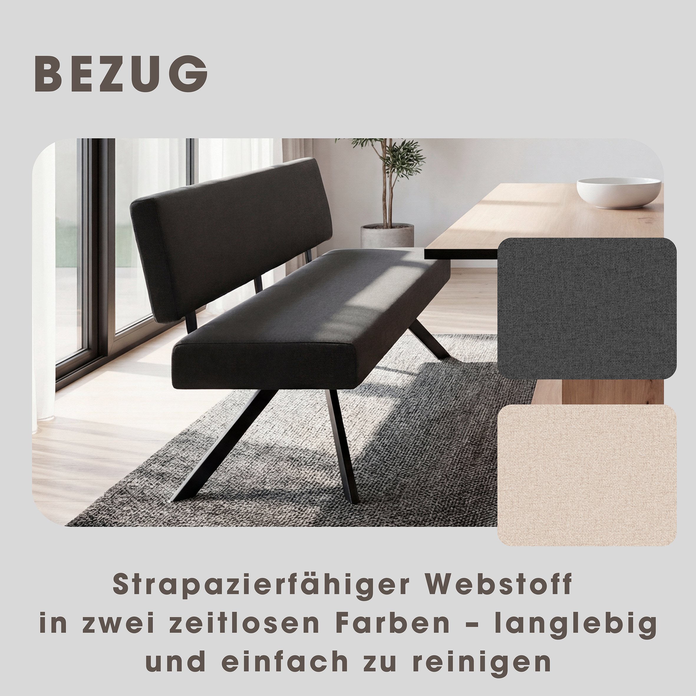 byLIVING Sitzbank »TORONTO« Webstoff, bis 160 kg, Taschenfederkern, 4-Fußgestell, 3 Sitzplätze