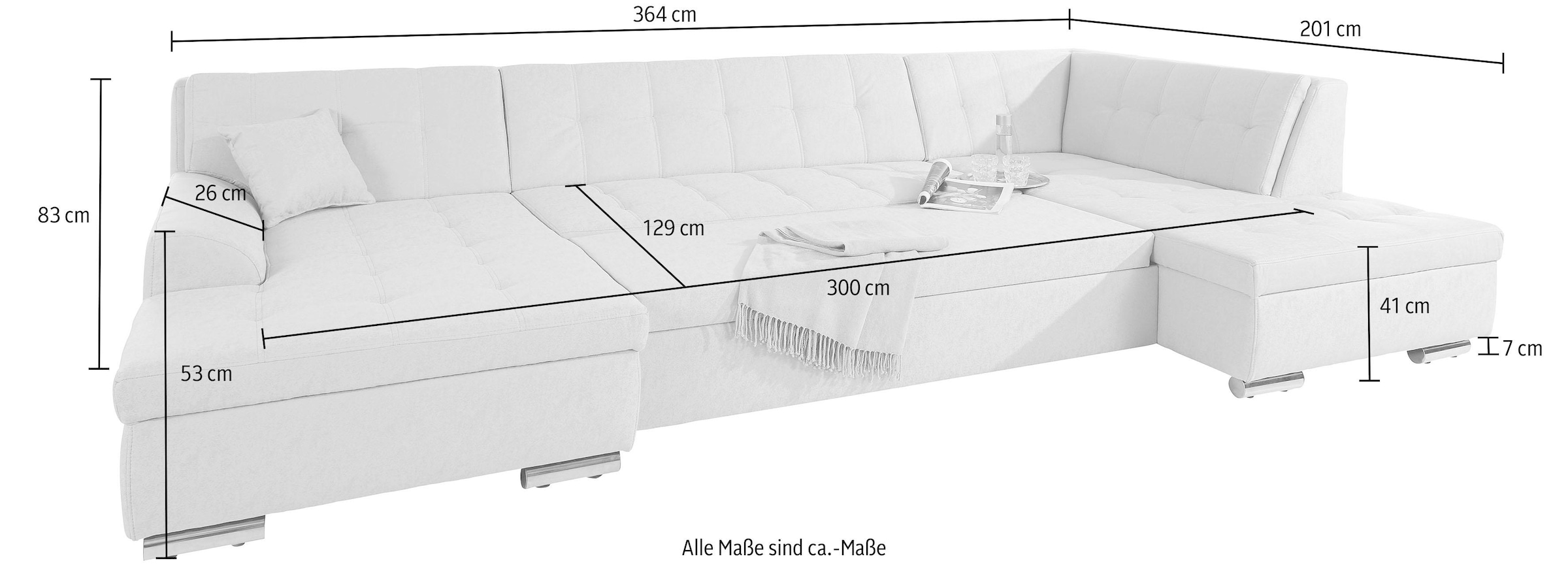 DOMO collection Wohnlandschaft »Aversa U-Form«, wahlweise mit Bettfunktion, frei im Raum stellbar
