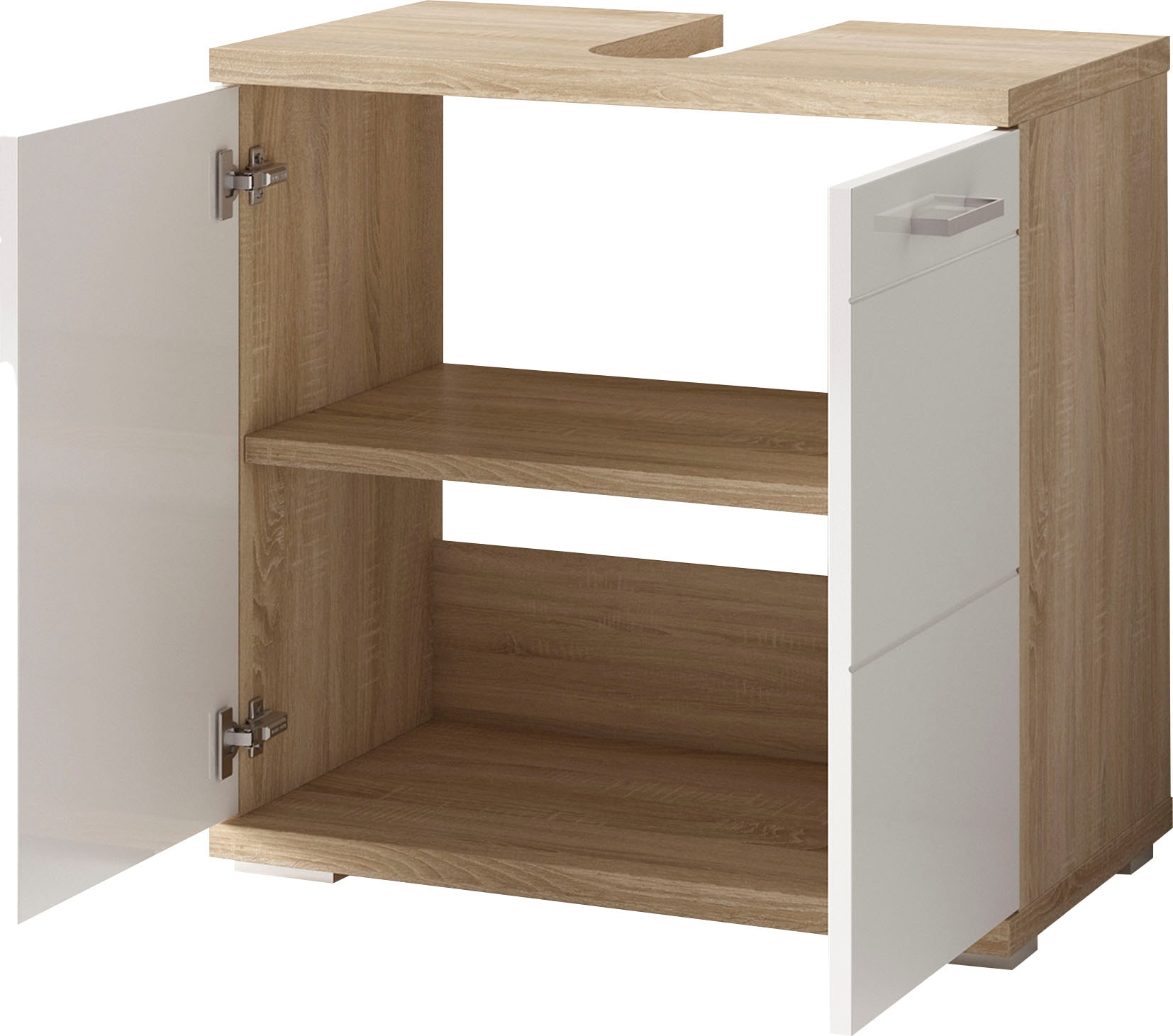 byLIVING Waschbeckenunterschrank »Nebraska«, Breite 60 cm, mit Hochglanzlackierung und verchromten Metallgriffen