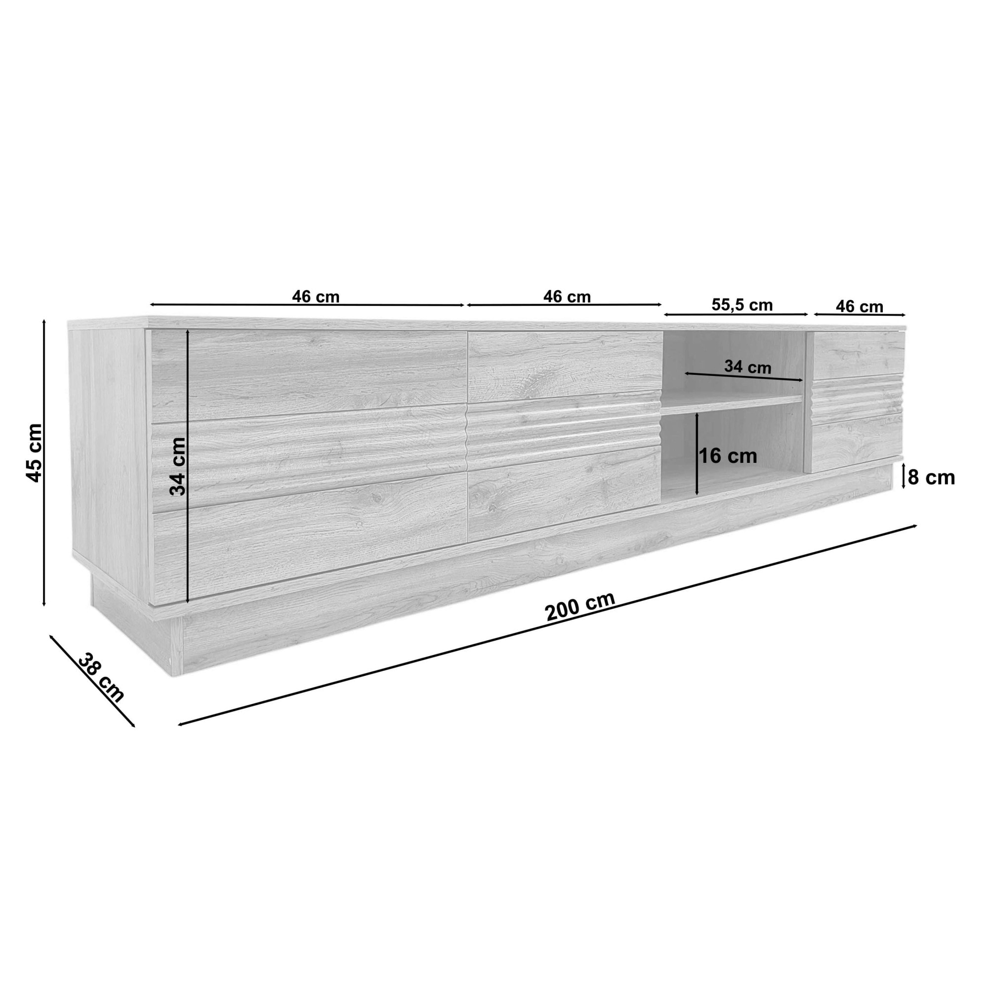 Home affaire Lowboard »Angers« Lowboard mit Push-to-open und Kabeldurchführung, Breite 200 cm