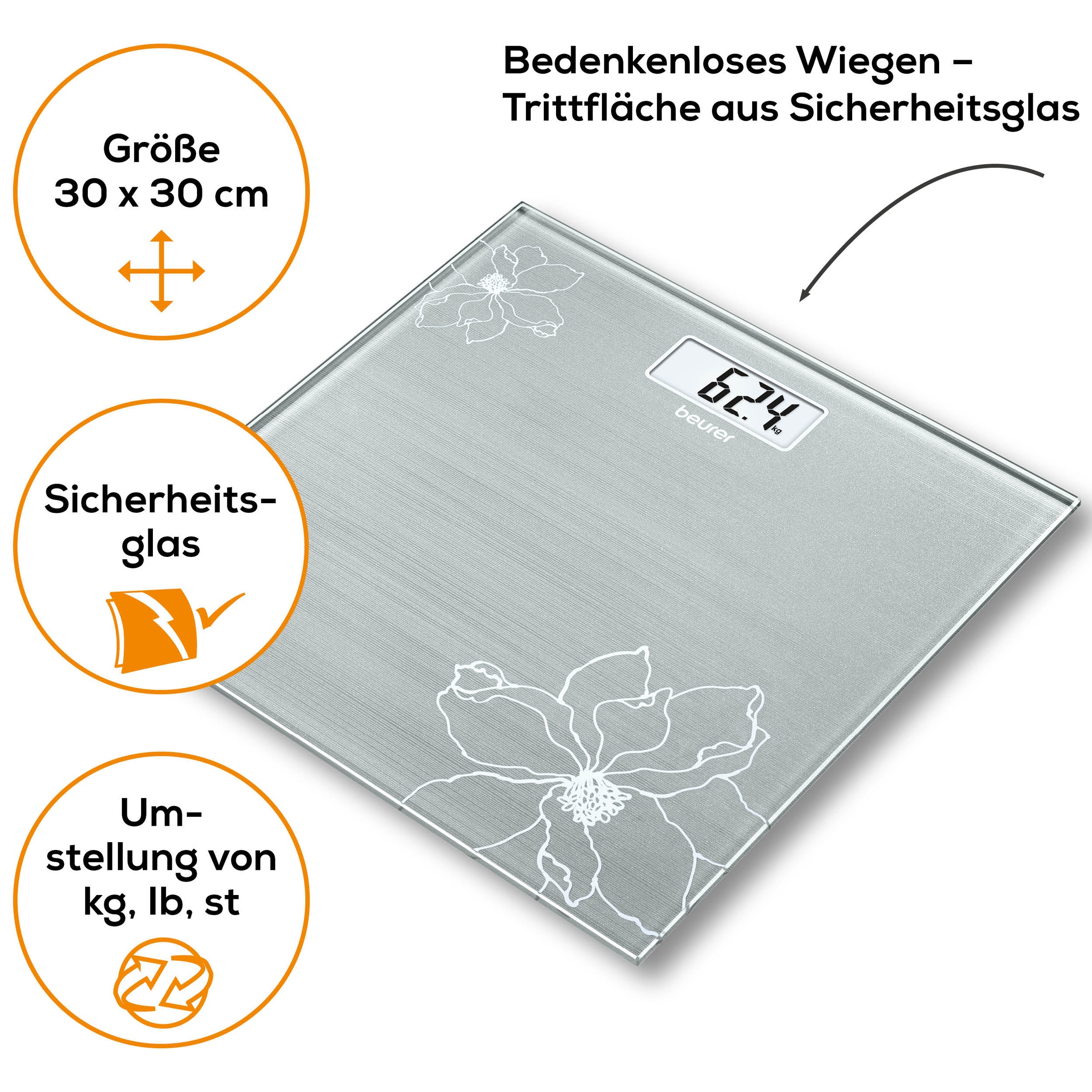 BEURER Personenwaage »GS 10 besonders flach mit nur 1,9 cm, Tragkraft bis 180 kg«, Wiegefläche aus Sicherheitsglas, mit Einschaltautomatik