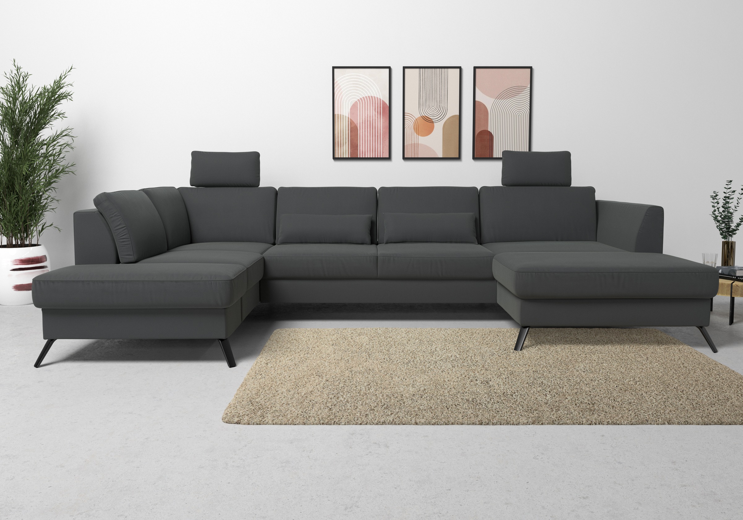 sit&more Wohnlandschaft »Olsen U-Form«, inklusive Sitztiefenverstellung, wahlweise mit Bettfunktion, 15cm hoch