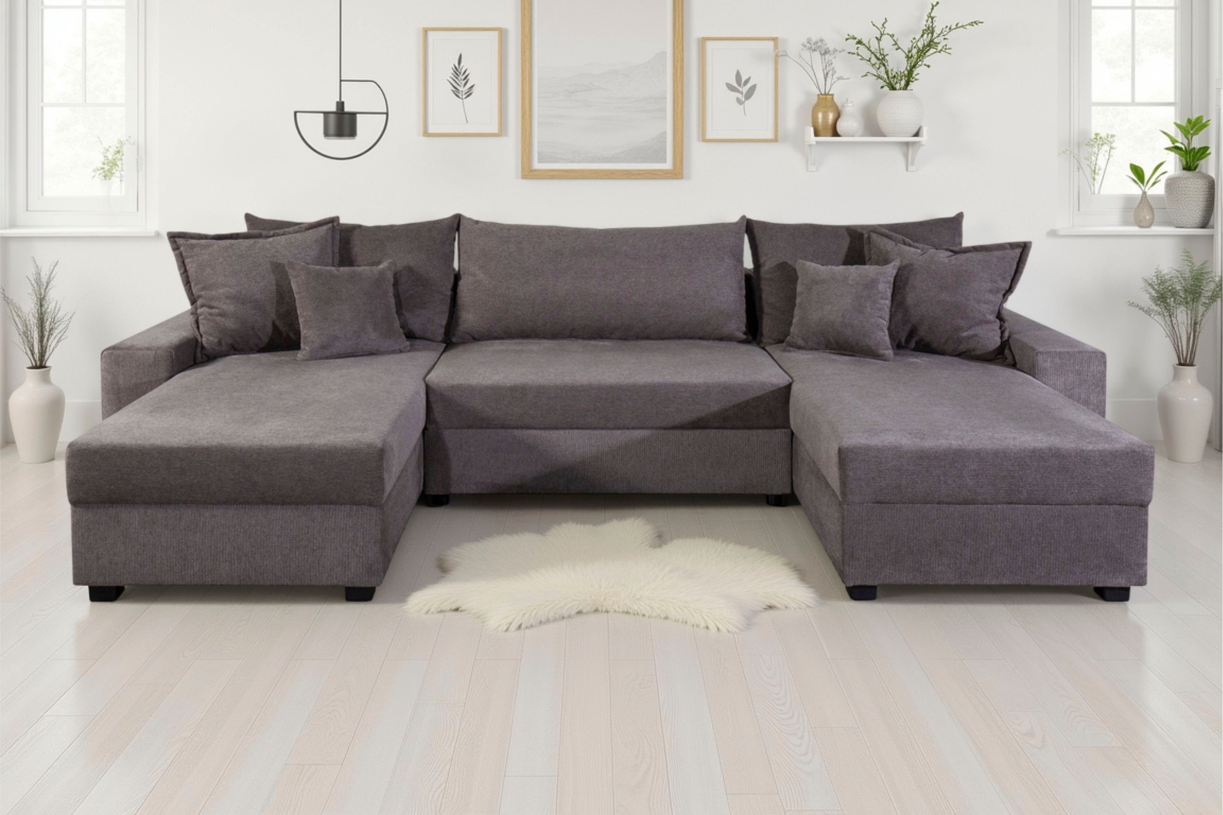 OTTO home Wohnlandschaft »Alexa U-Form, B: 313 cm« Bettfunktion, Bettkasten & 4 Zierkissen, Federkern