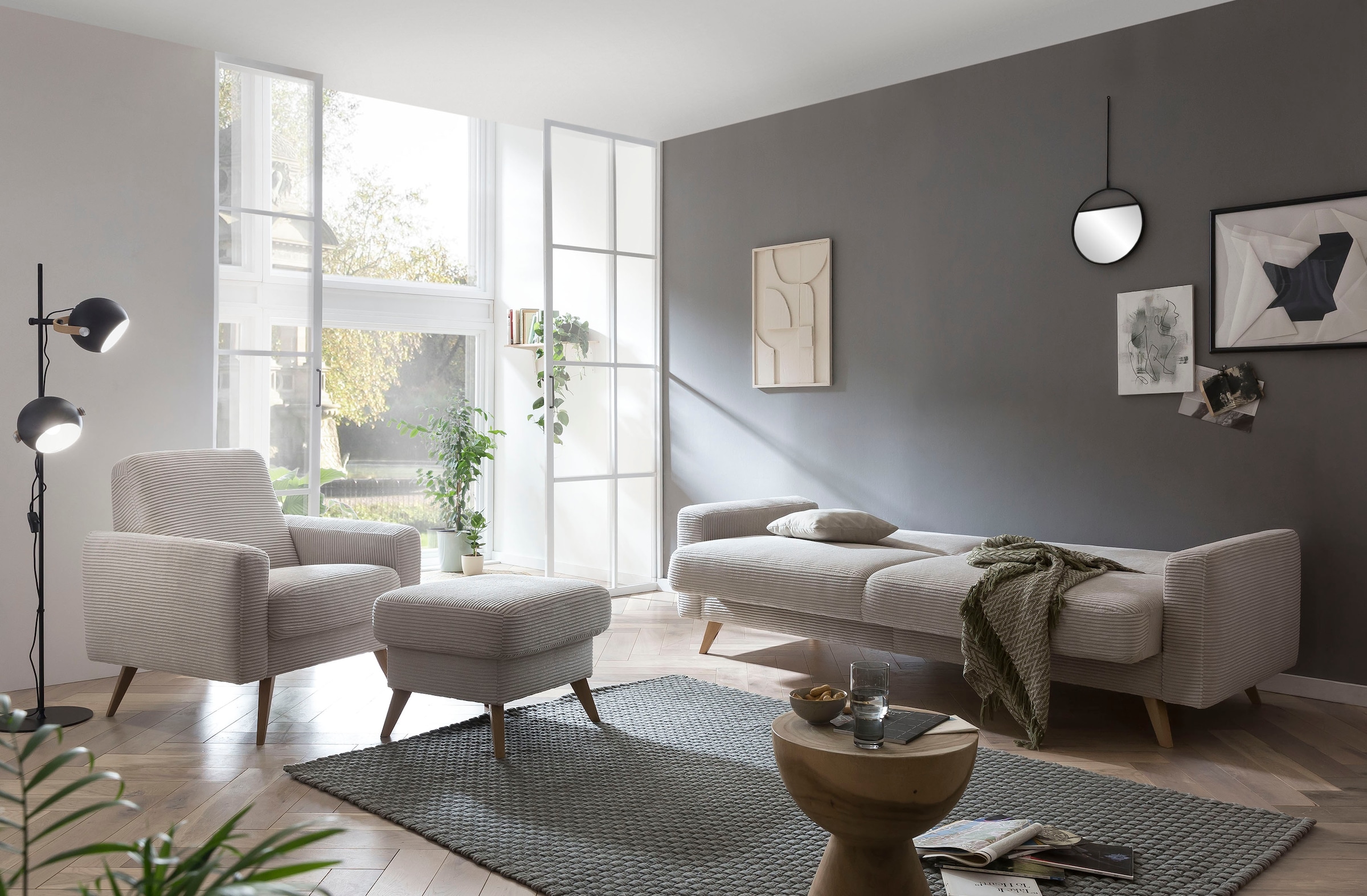 exxpo - sofa fashion 3-Sitzer »Samso, elegant und bequem, aktueller Cord Bezug, Kippcouch«, hochwertige Verarbeitung, Schlafsofa inkl. Bettfunktion und Bettkasten