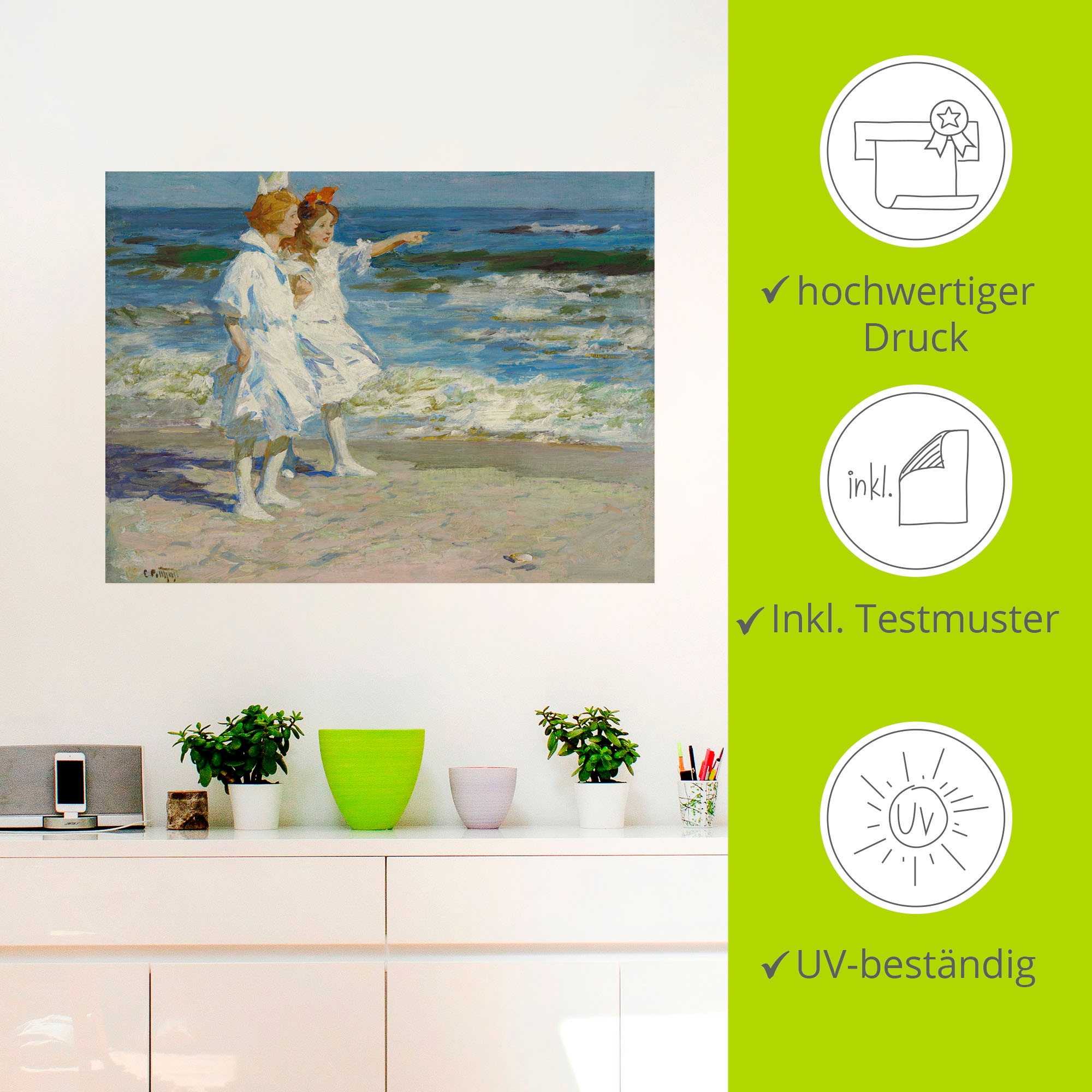 Artland Wandbild »Mädchen am Strand.«, Kind, (1 St.), als Leinwandbild, Wandaufkleber in verschied. Größen