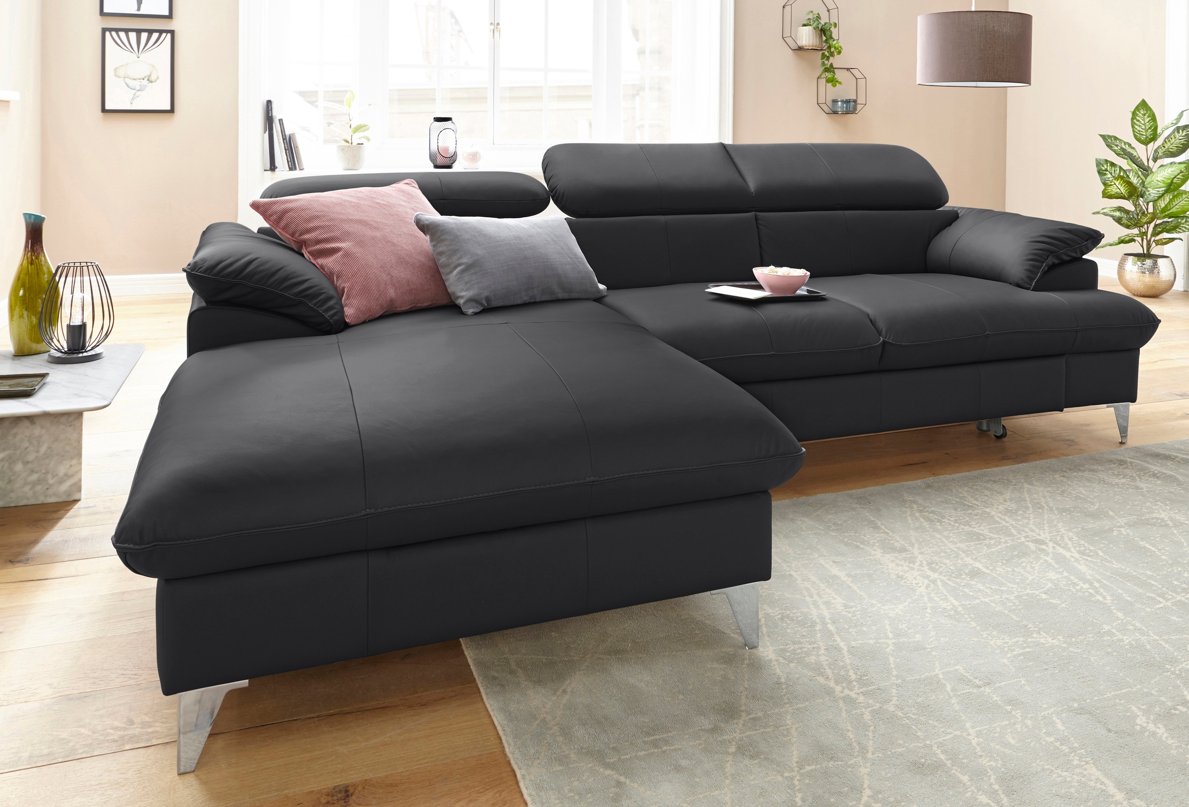 COTTA Polstergarnitur »Caluso L-Form«, (2 tlg.), Set bestehend aus: Ecksofa mit Kopfteilverstellung & Hocker
