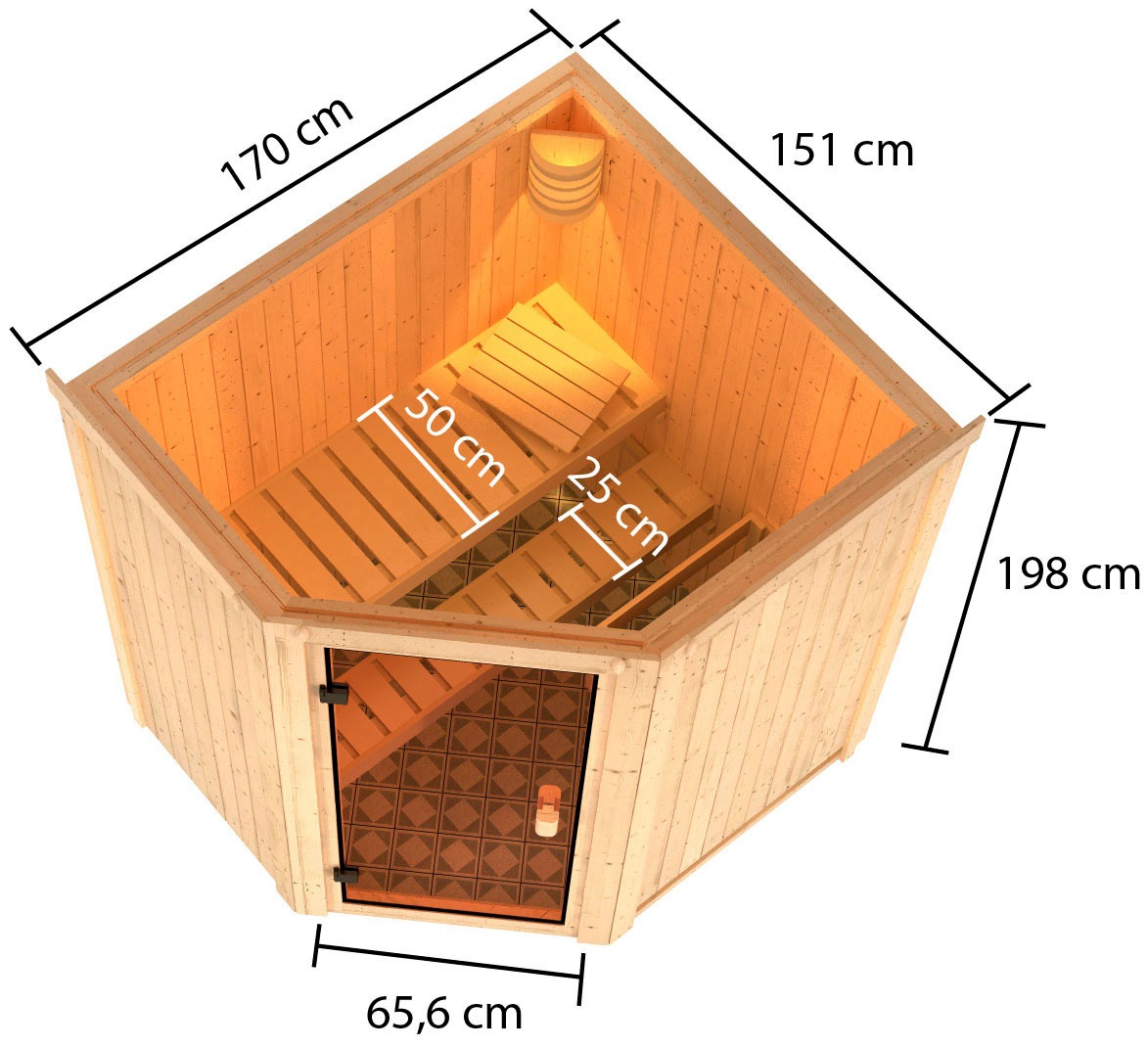 Karibu Sauna »Faurin«, mit Ofen 9 kW Bio mit ext. Strg.
