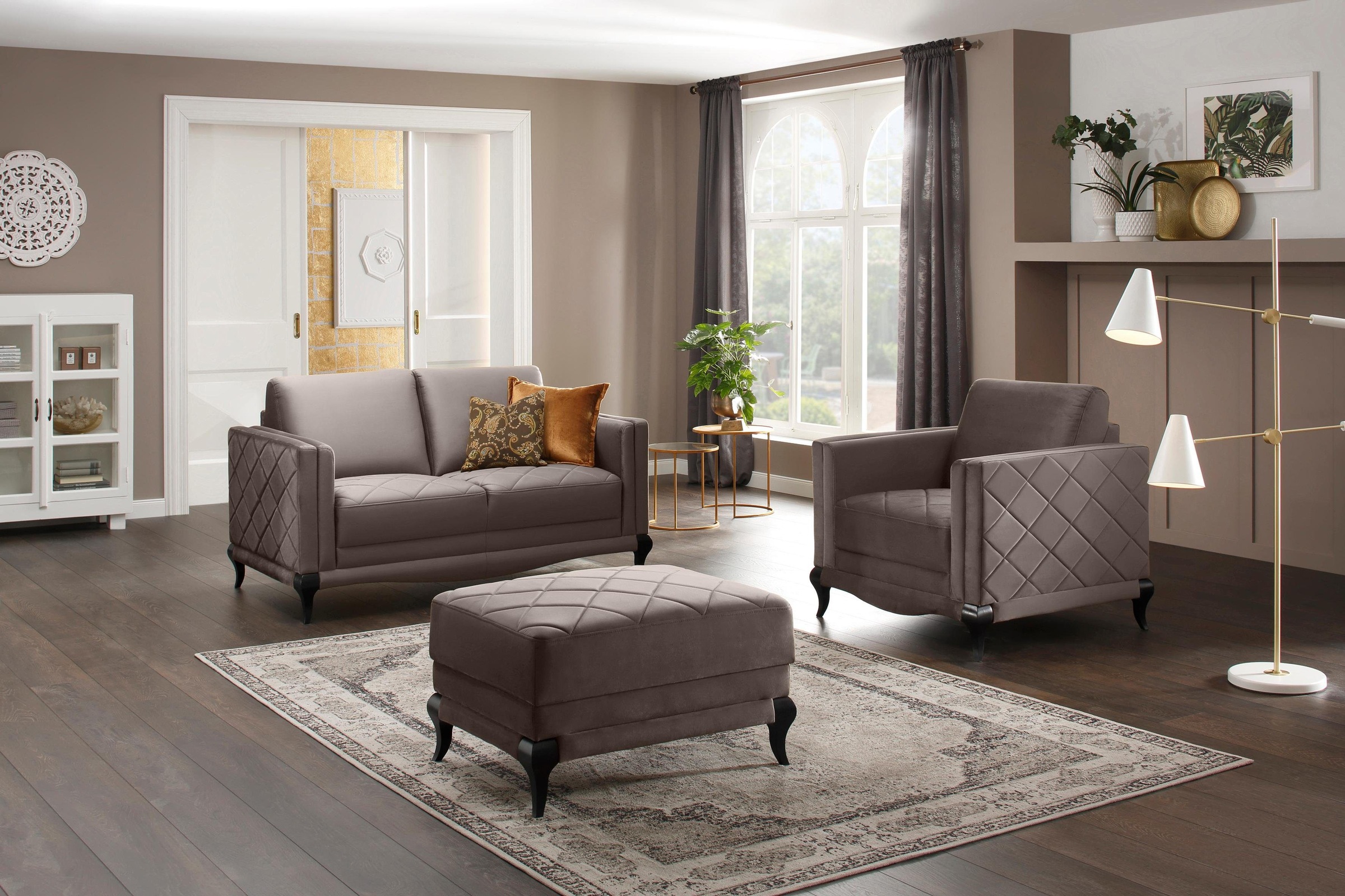 Home affaire Sessel »Brahms, Loungesessel«, Federkern, hohe Holzfüße in edler Optik, Karosteppung