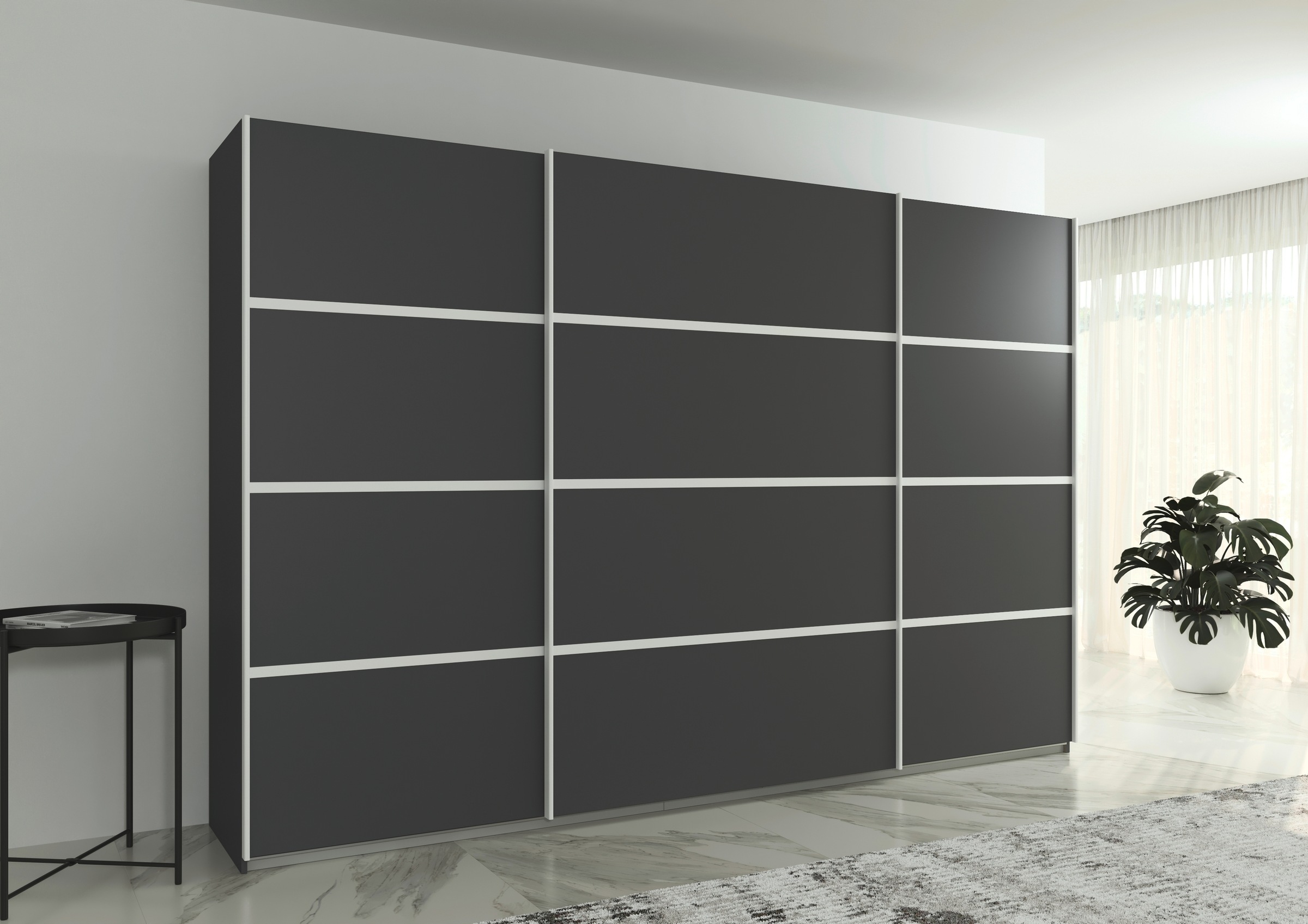 rauch Kleiderschrank »Schwebetürenschrank OTTO´s Choice Garderobe Schrank TOP ANGEBOT Avola«, (in 3 verschiedenen Ausstattungen BASIC/CLASSIC/PREMIUM), mit eleganten Zierleisten in Chrom, Schwarz oder Weiß MADE IN GERMANY