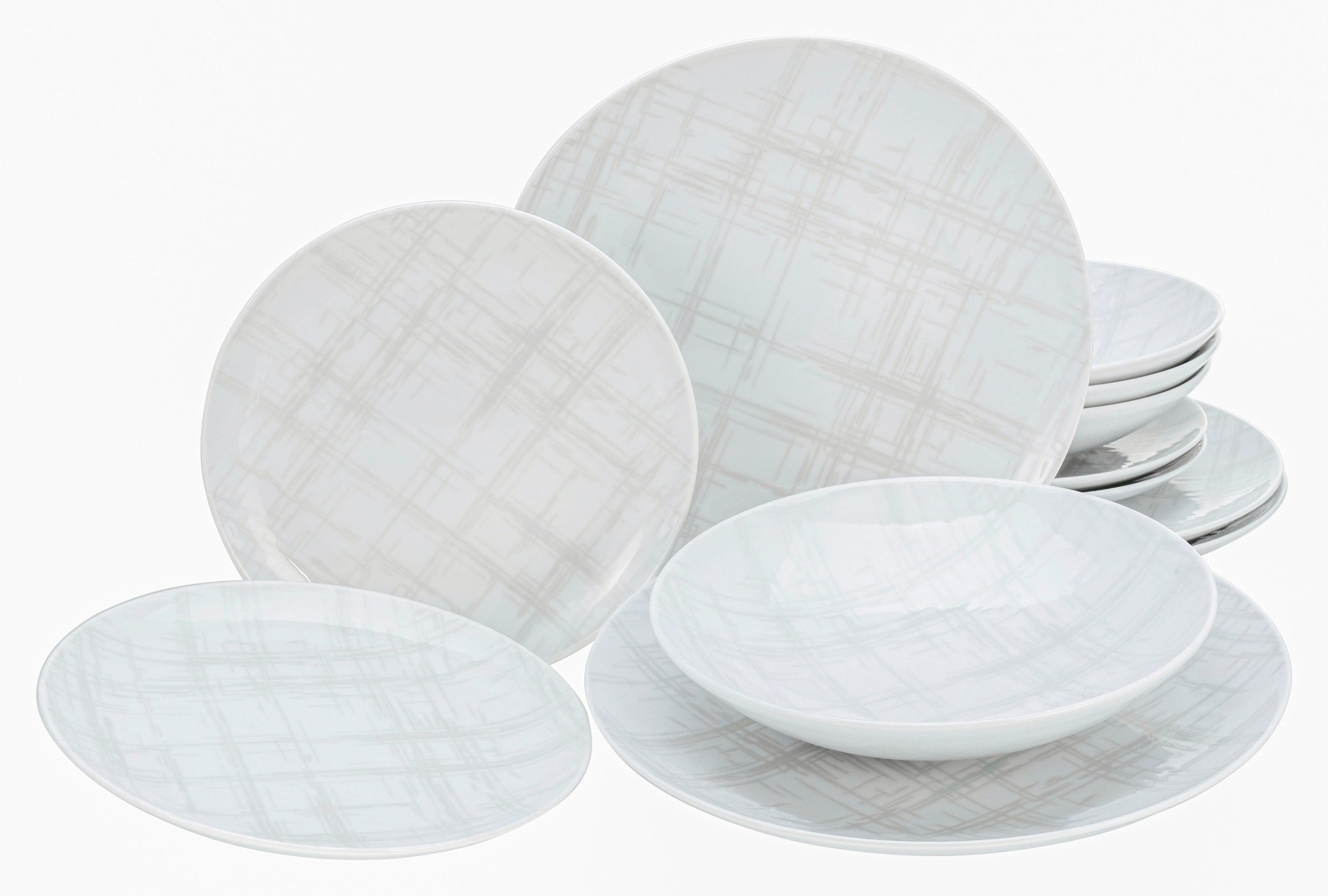 CreaTable Teller-Set »Geschirr-Set Home - Shabby Chic«, (Set, 12 tlg., Tafelservice für 4 Personen), Service, weiß, Used-/Vintage-Look, 12 Teile, für 4 Personen