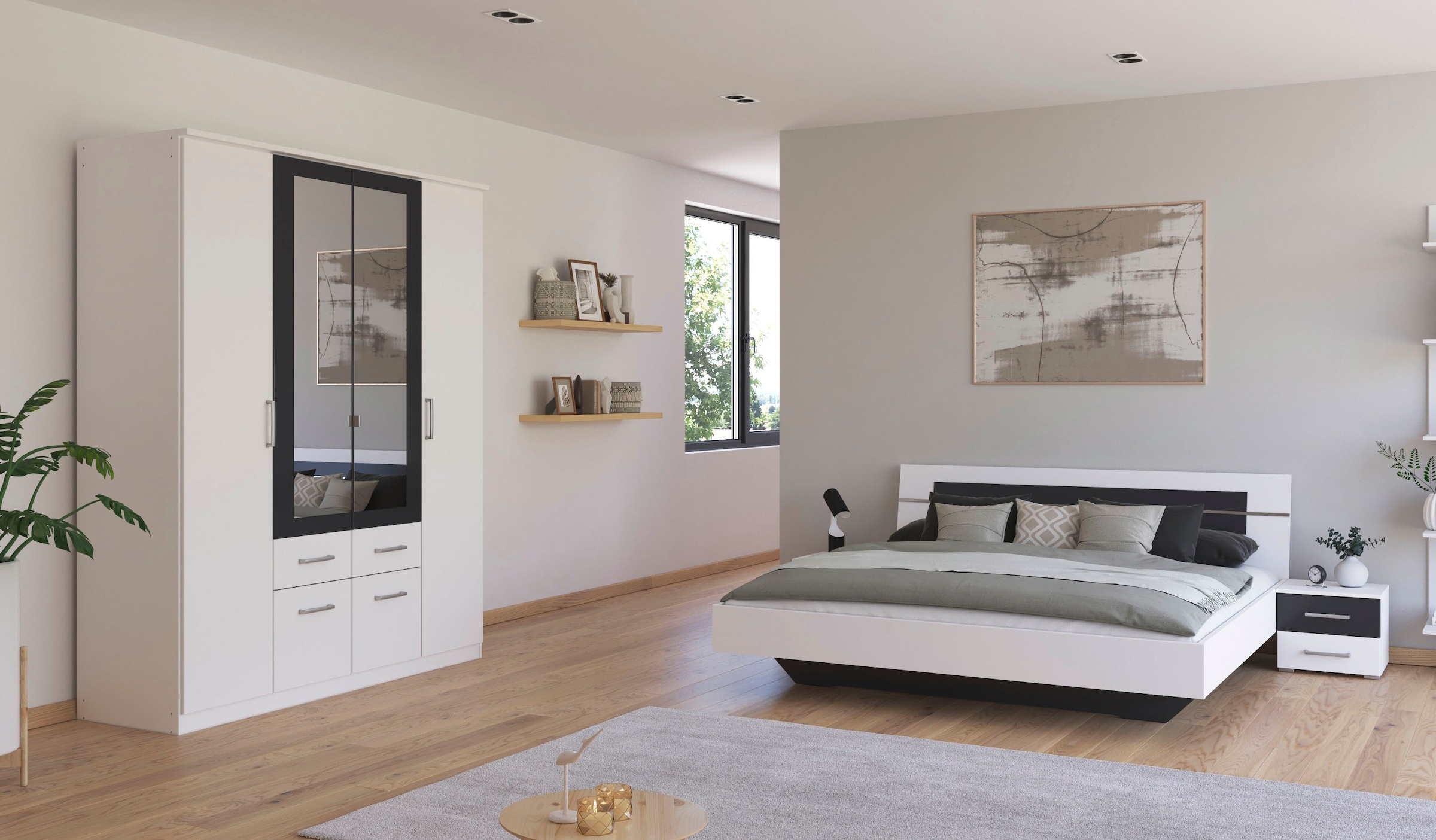 rauch Schlafzimmer-Set »Komplettschlafzimmer Schlafzimmer BURANO mit Schrank in 3 Breiten,« Set, 4 Stk. tlg. Bett 180x200 cm und 2 Nachttischen MADE IN GERMANY