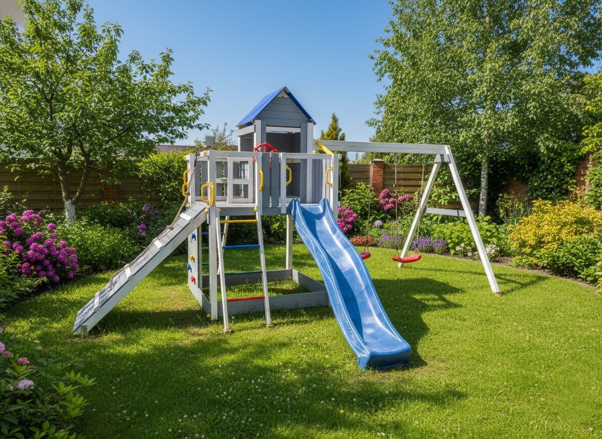 FUNGOO Spielturm »Treehouse« mit Spielhaus, Rutsche, Doppelschaukel, Kletterwand