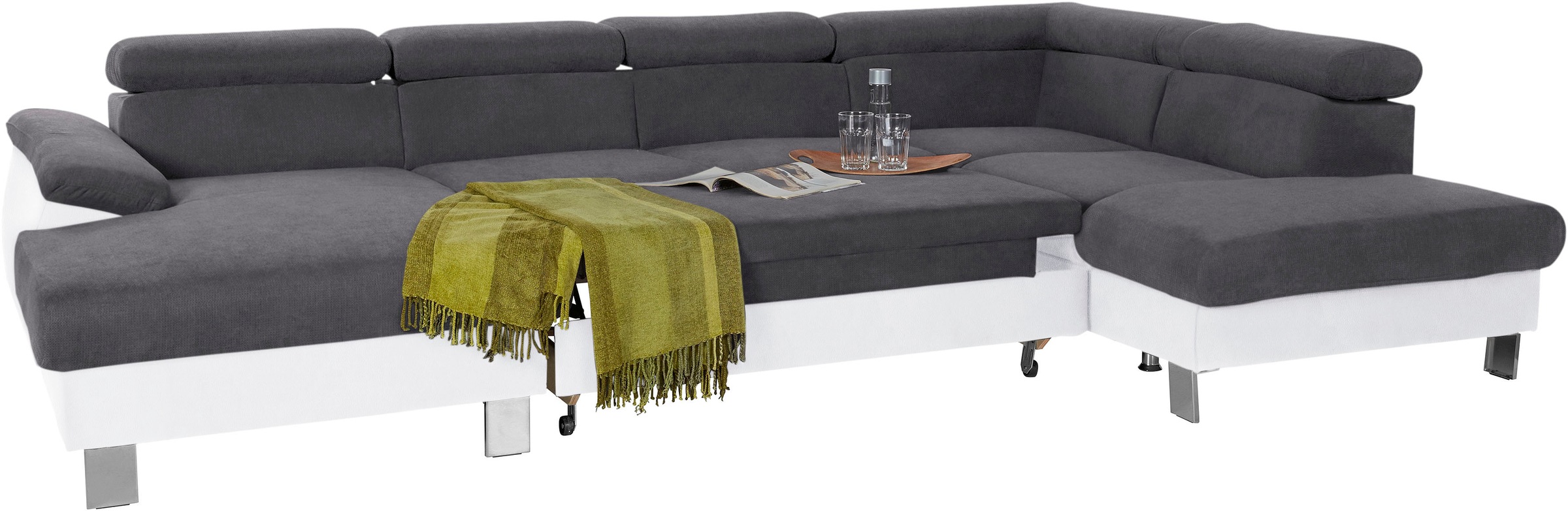 COTTA Wohnlandschaft »Komaris U-Form, B: 320 cm«, mit Kopfteilverstellung, optional Bettfunktion, Bettkasten & Licht