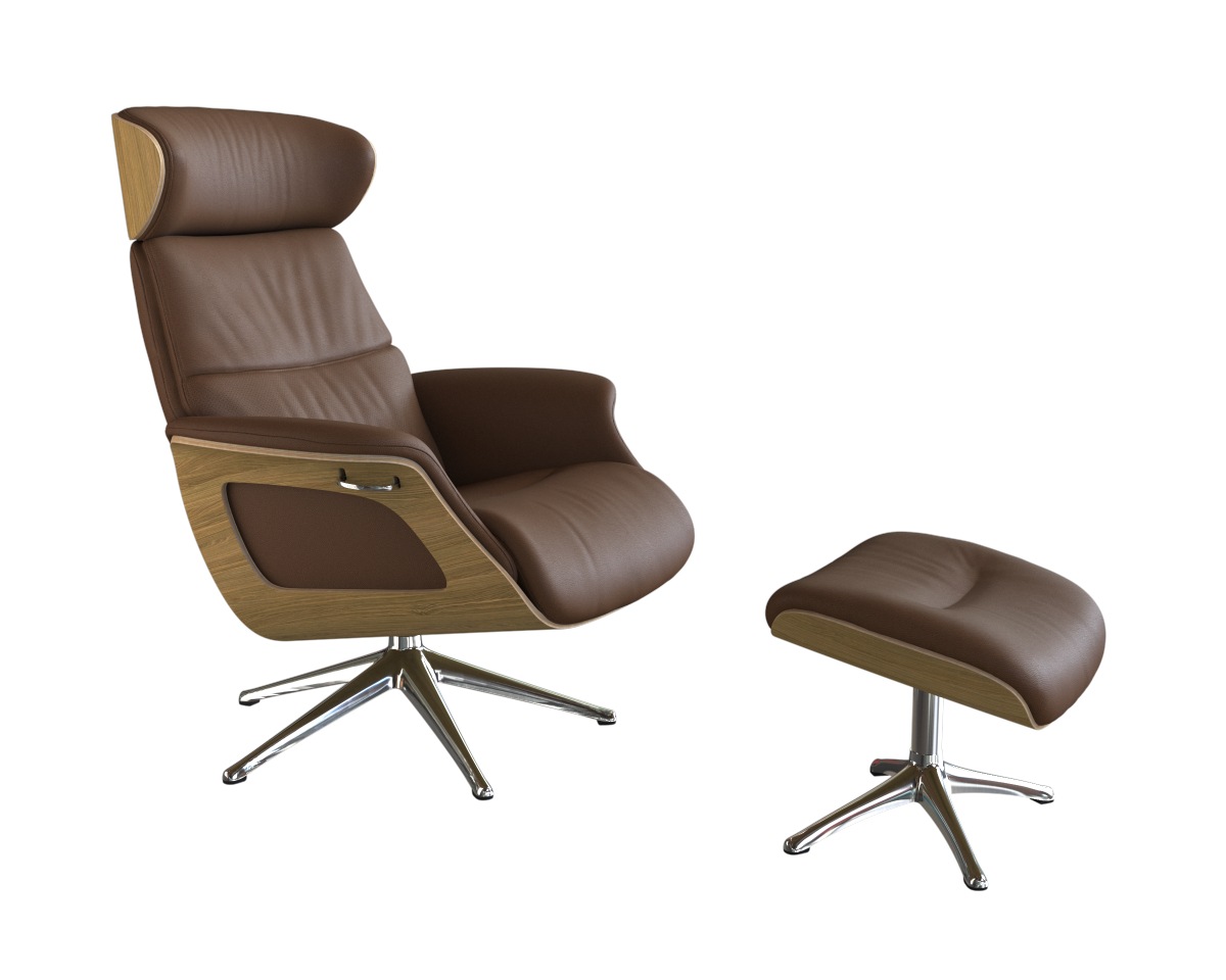 FLEXLUX Relaxsessel »Clement Relaxstuhl, Polstersessel, Liegesessel, TV-Sessel,«, Rücken- & Kopfteilverstellung, Drehbar, Armlehne Eiche, Fuß Alu