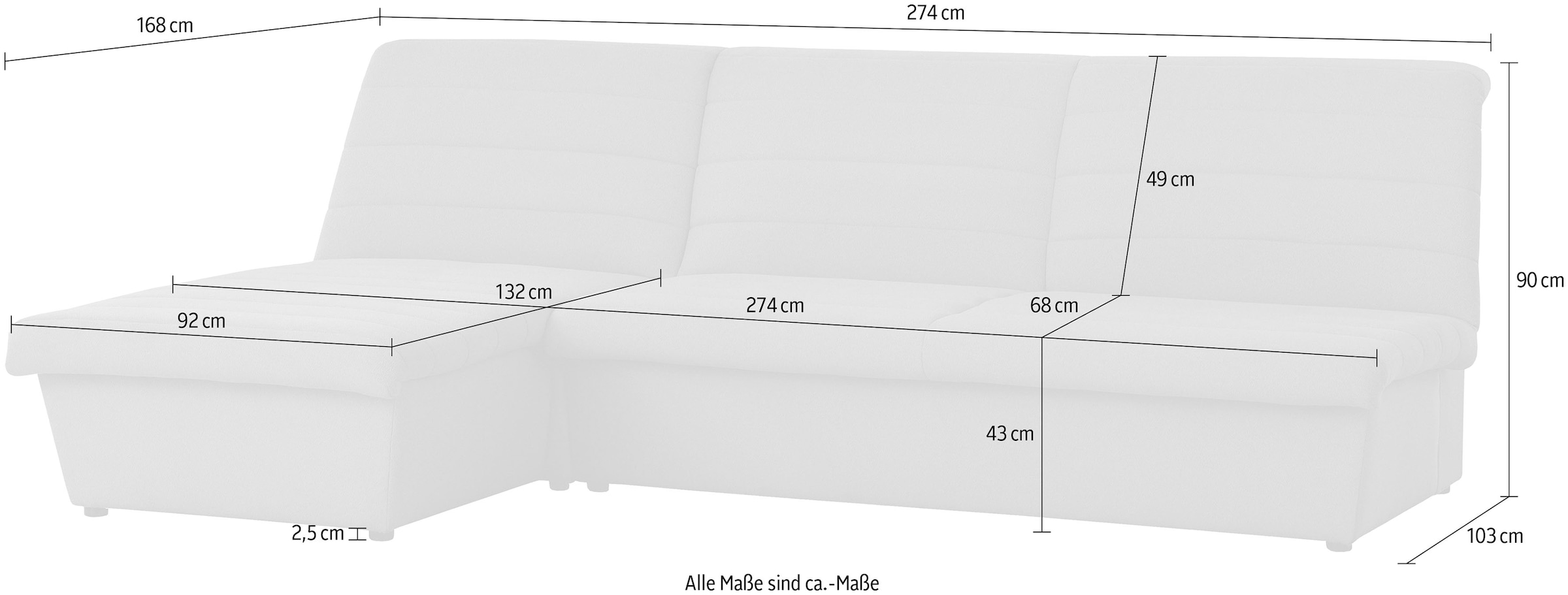 LOOKS by Wolfgang Joop Ecksofa »LOOKS VIII L-Form«, Quersteppung, ohne Armlehnen, in zwei verschiedenen Größen