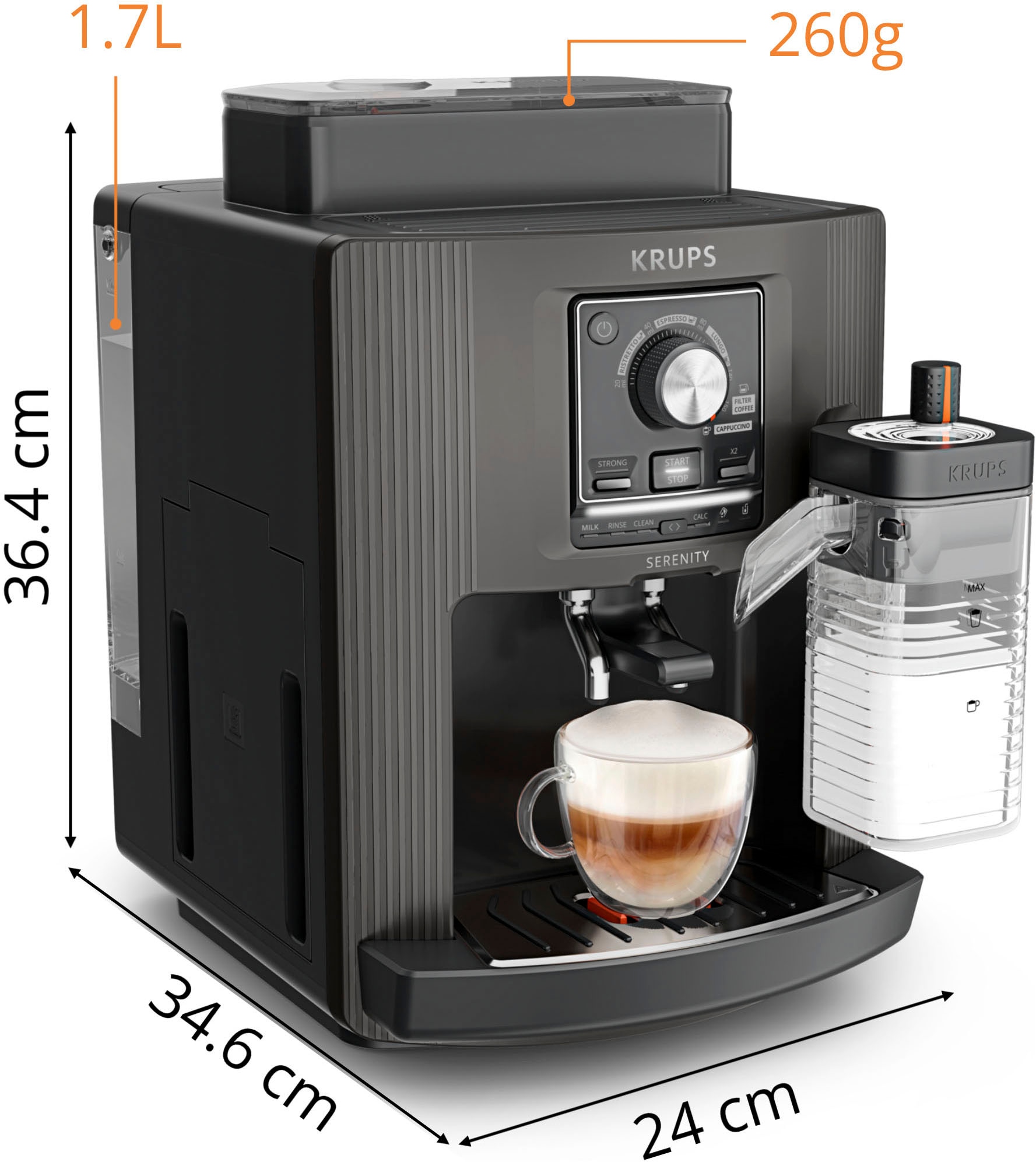 Krups Kaffeevollautomat »EA402H Serenity Milk« 5 Getränke, Milk Maestro-Technologie, automatische Reinigung, 2 Tassen