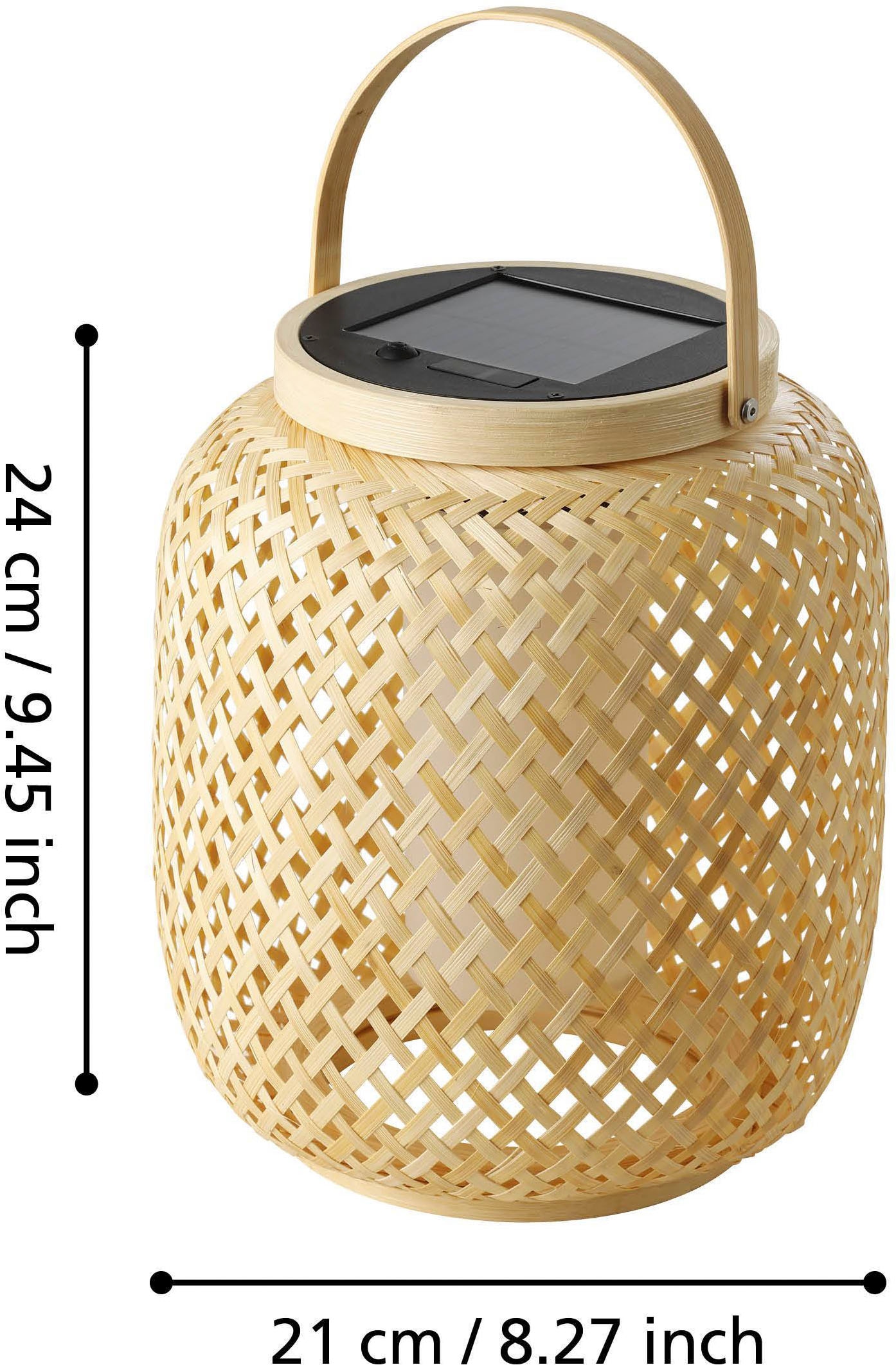 EGLO Tischleuchte »Marliano Tischlampe, Solarlampe Boho, Windlicht, Rattan, IP44, Lampe« LED-Modul 1 Stk. Neutralweiß Tischleuchte - H24 x Ø21 cm - braun - 3,3W inkl.