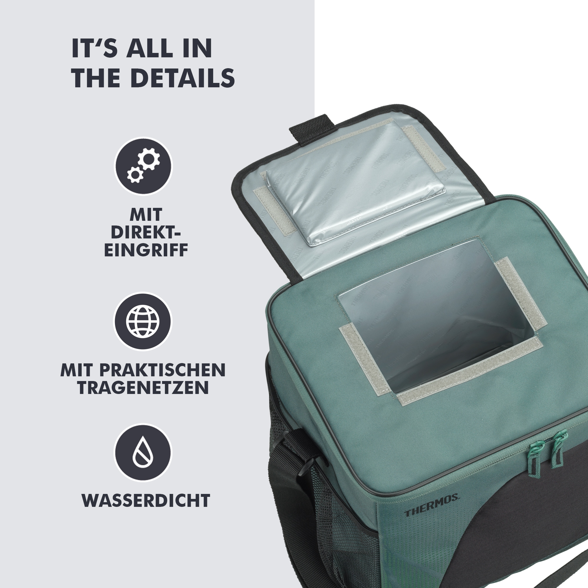 THERMOS Kühltasche »ICON Cooler mit praktischen Tragenetzen« IsoTec Premium-Schichtisolierung, verstellbarer Tragegurt