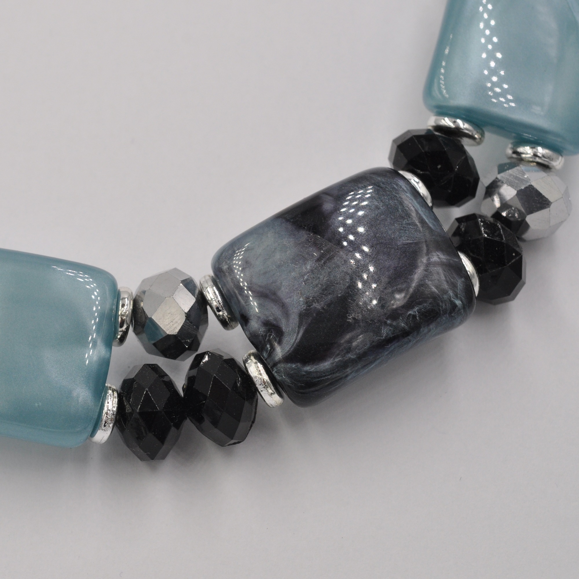 Steuer Collierkettchen »silberfarben doppelreihig, Zierelemente blau schwarz silber«