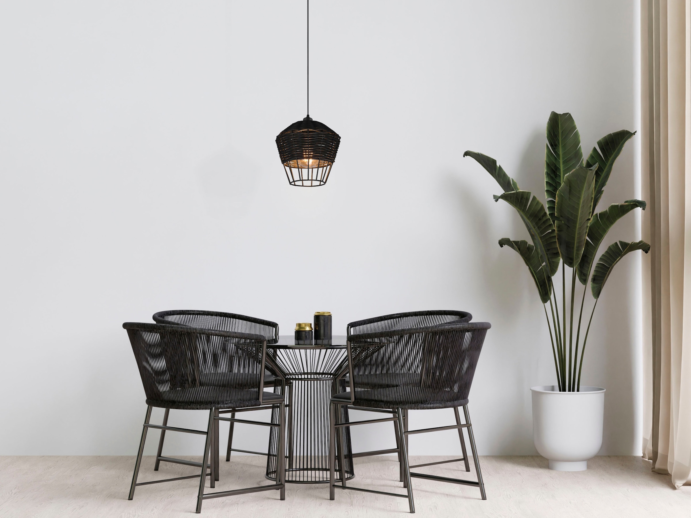 TRIO Leuchten Pendelleuchte »Borka«, 1 flammig, Leuchtmittel E27 | ohne Leuchtmittel, Boho Hängelampe aus Rattan 1-flammig exkl E27 max 40W höhenverstellbar