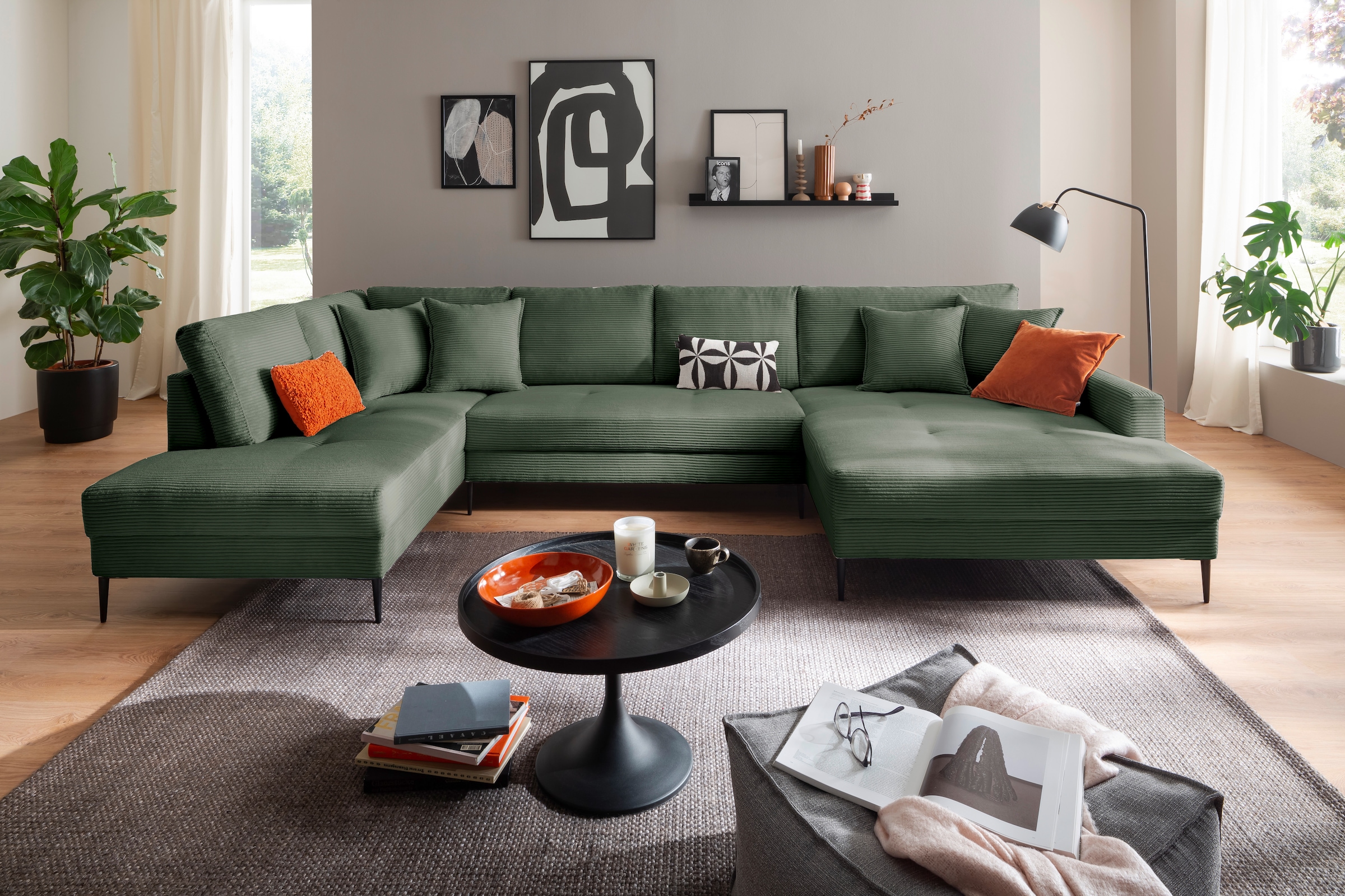 Trends by HG Wohnlandschaft »Summer U-Form«, in Cord-Stoff mit Metallfuß
