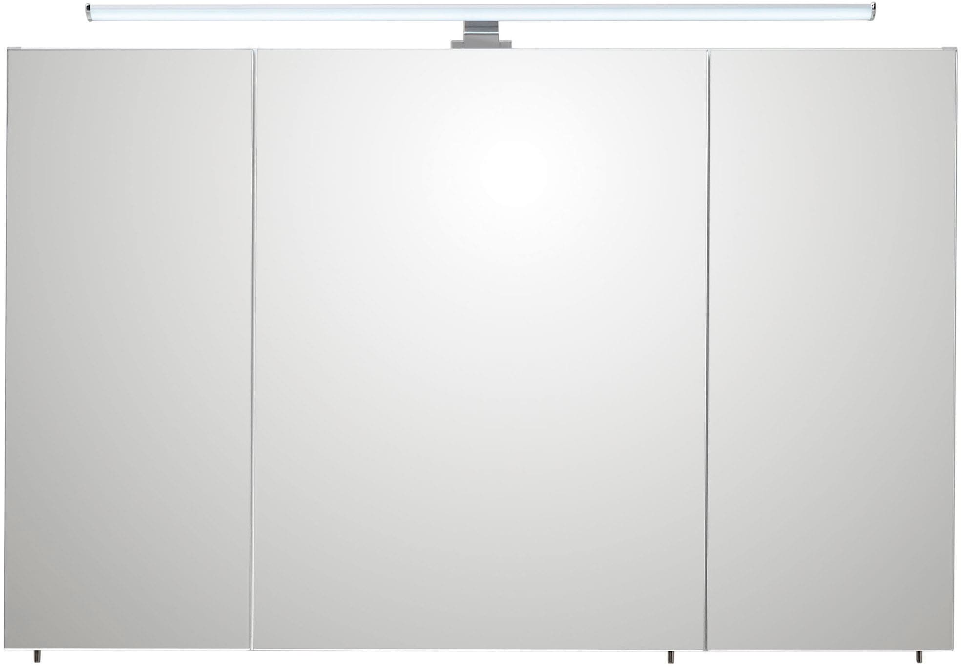 Saphir Badmöbel-Set »Quickset 936 4-teilig, Mineralmarmor-Waschtisch und LED-Spiegelschrank«, (Set, 4 St.), 2 Hochschränke, Eiche Weiß quer Nachbildung, inkl. Türdämpfer, 9 Türen