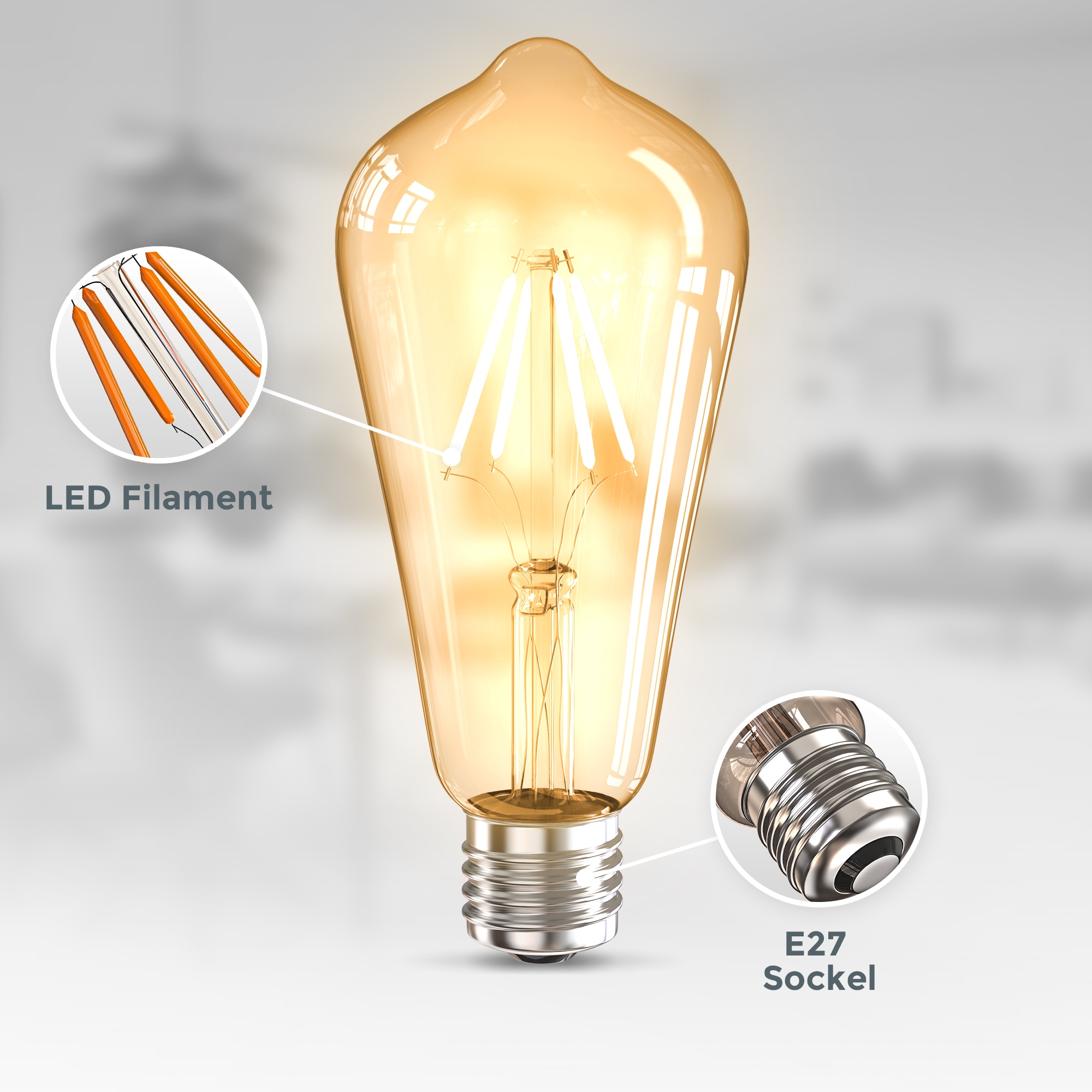 B.K.Licht LED-Leuchtmittel »LED Leuchtmittel 6er Set E27 ST64«, E27, 6 St., Warmweiß, 2.700 K Edison Vintage Glühbirne Filament