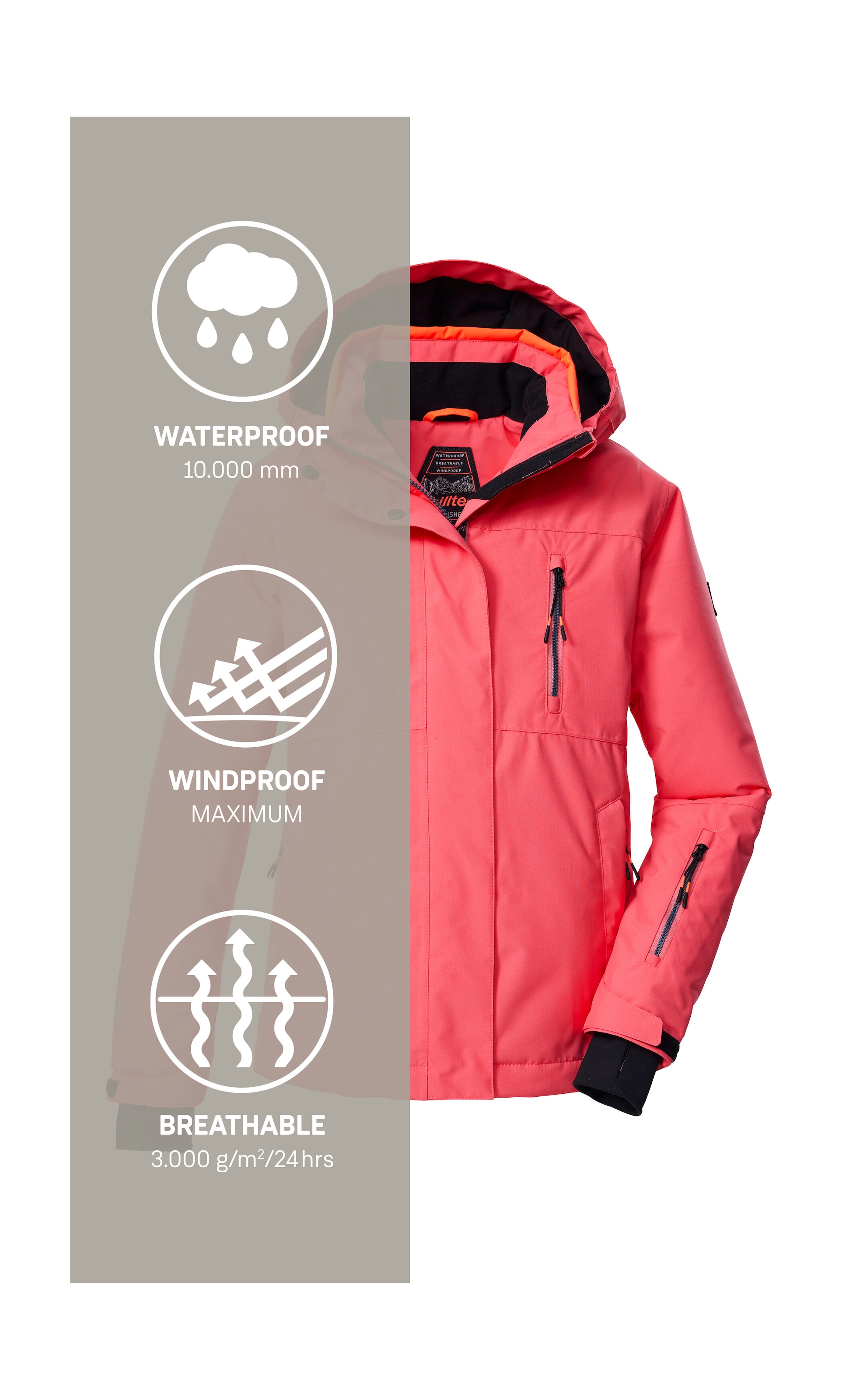 Killtec Skijacke »KSW 205 GRLS SKI JCKT«, Wasserdichte, atmungsaktive Ski-Jacke mit verstellbarer Kapuze