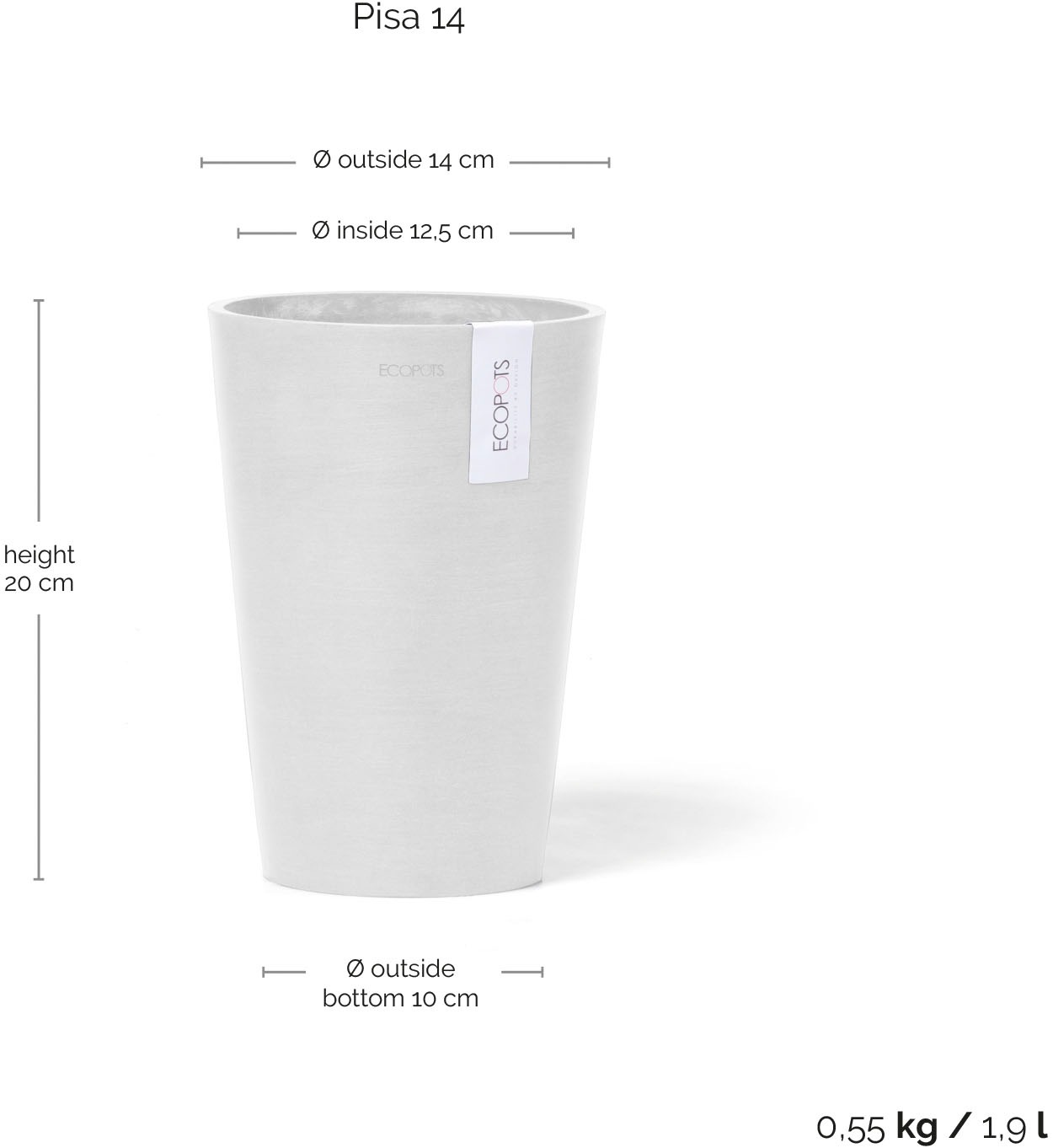 ECOPOTS Blumentopf »Pisa 14 Weiß« für den Innenbereich