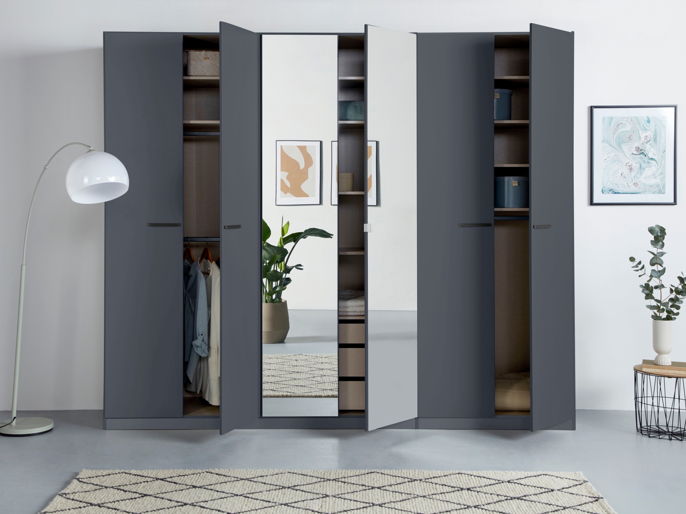 rauch Drehtürenschrank »Kleiderschrank Schrank Garderobe TOPSELLER OTELI inkl. Inneneinteilung«, (erhältlich in Breiten 91-360 cm, ab Breite 136cm inkl. Innenschubladen), mit zusätzlichen Einlegeböden, optional mit Spiegel MADE IN GERMANY
