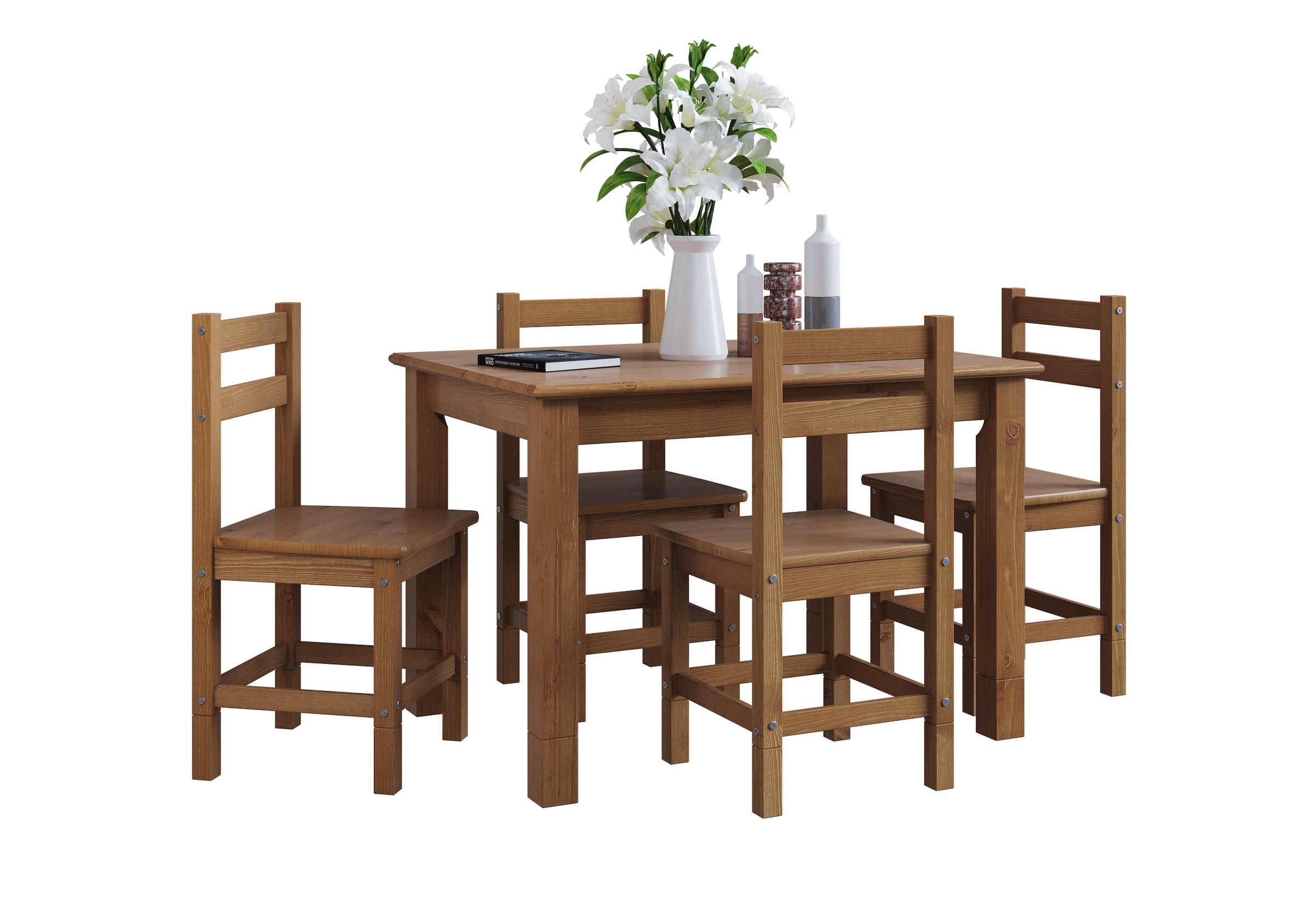 Home affaire Essgruppe »Rauna«, (Set, 5 tlg., 1 Tisch, 4 Stühle), Aus massiver Kiefer, 5-teiliges Set