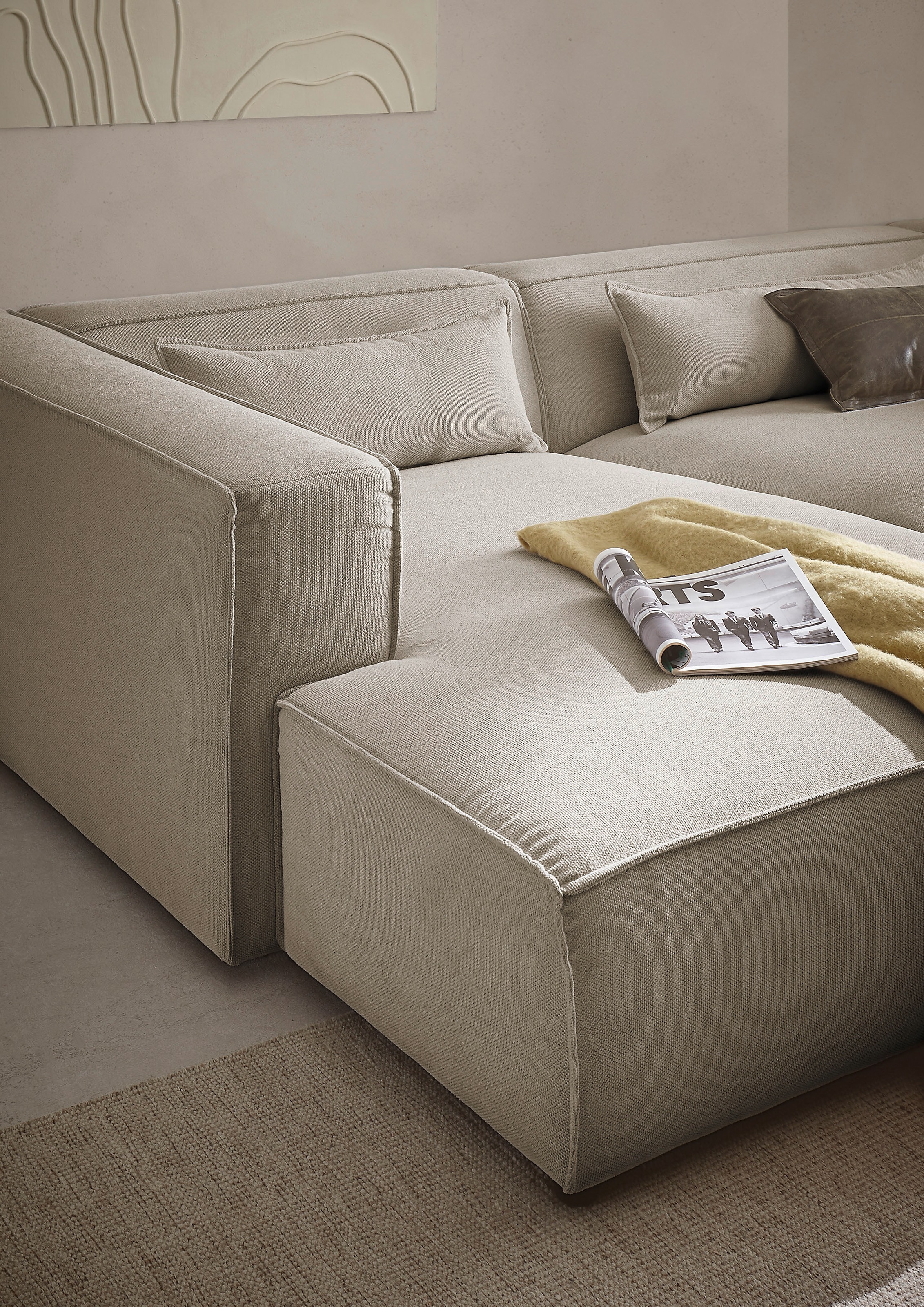 LeGer Home by Lena Gercke Ecksofa »PIARA XXL, Big-Sofa in Cord oder Leinenoptik, L-Form, mit Kedernaht«, wahlweise Ottomane rechts/links, schwarze Füße, extra tiefe Sitzfläche