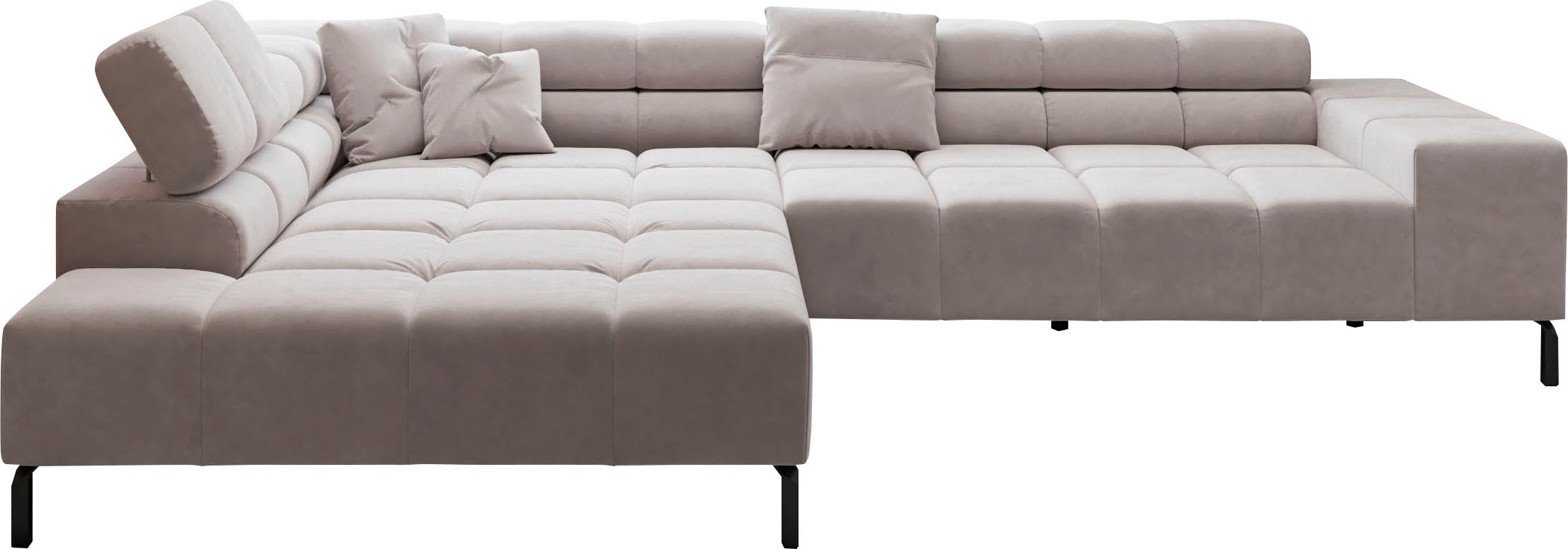 INOSIGN Ecksofa »Ancona New, wahlweise motorische Sitztiefenverstellung, auch in Cord«, feine Steppung, mit Kopfteilverstellung, 3 Zierkissen, L-Form